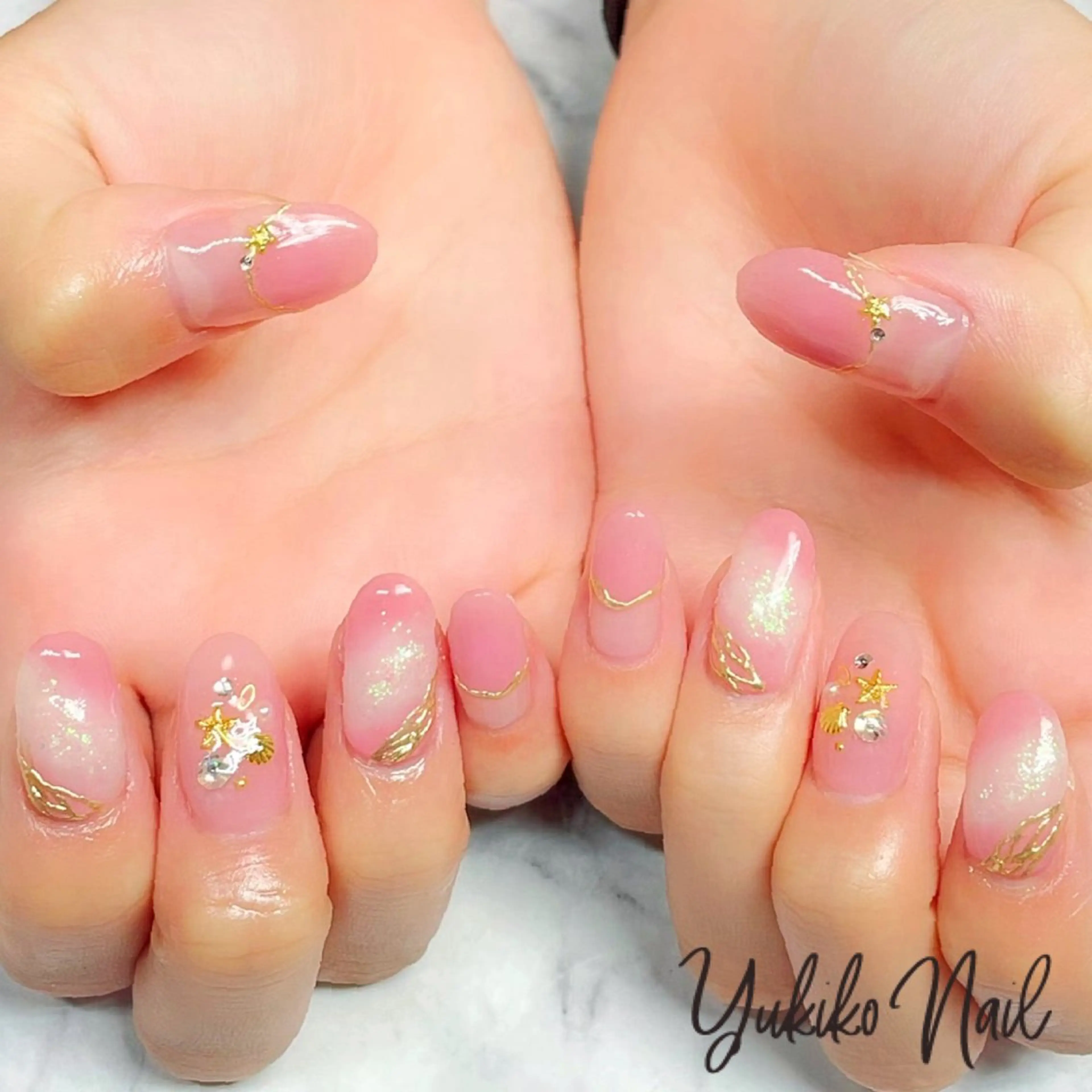 ネイル フレンチネイル グラデーション ミラーネイル ニュアンスネイル ピンク ユキコ ネイルのネイルデザイン