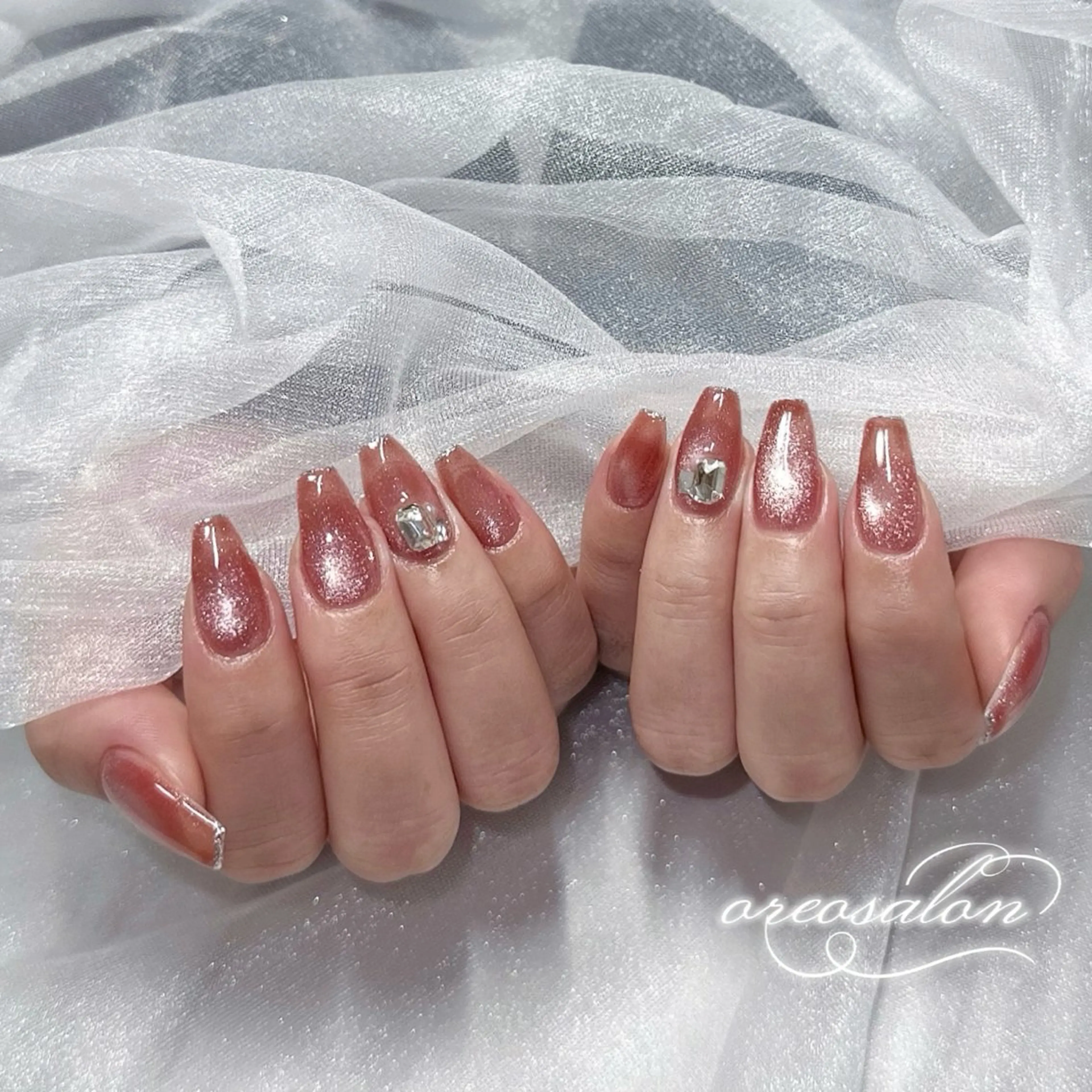 ネイル マグネットネイル ピンク oreo salon miyu 池袋のネイルデザイン