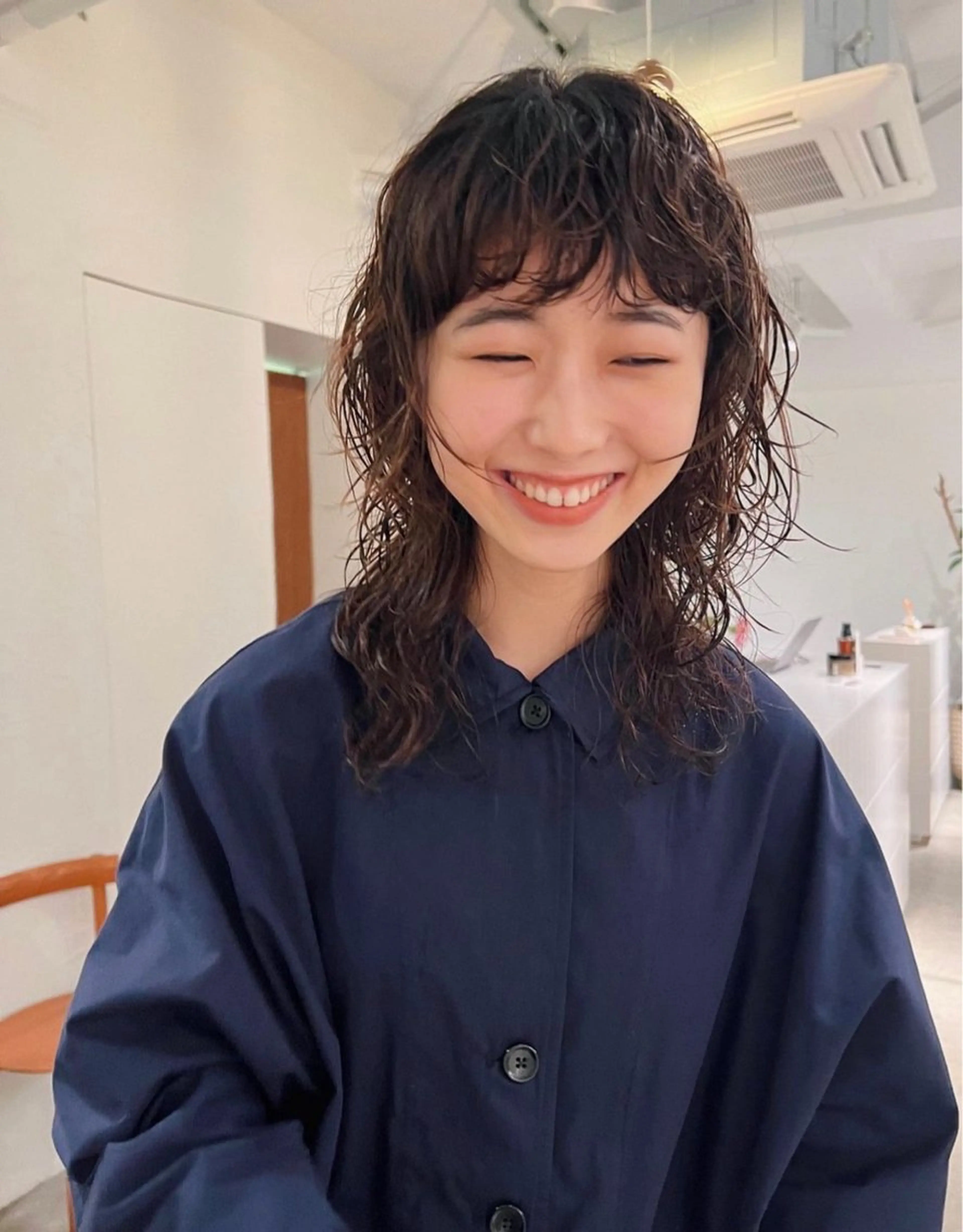 ミディアム パーマ 藤原 怜央のヘアスタイル