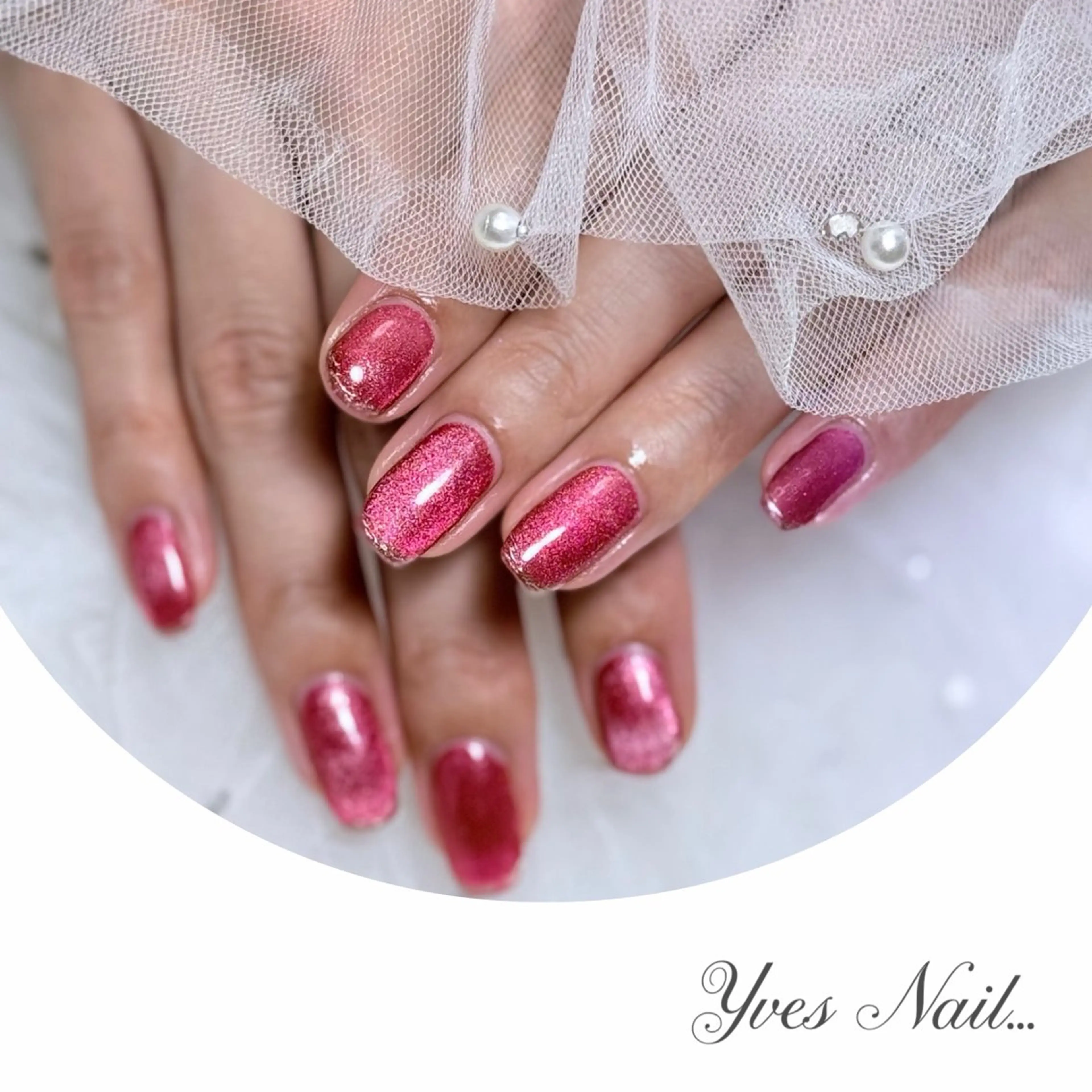 ネイル ラメ(グリッター) マグネットネイル 赤色 ハンドネイル kanno yのネイルデザイン