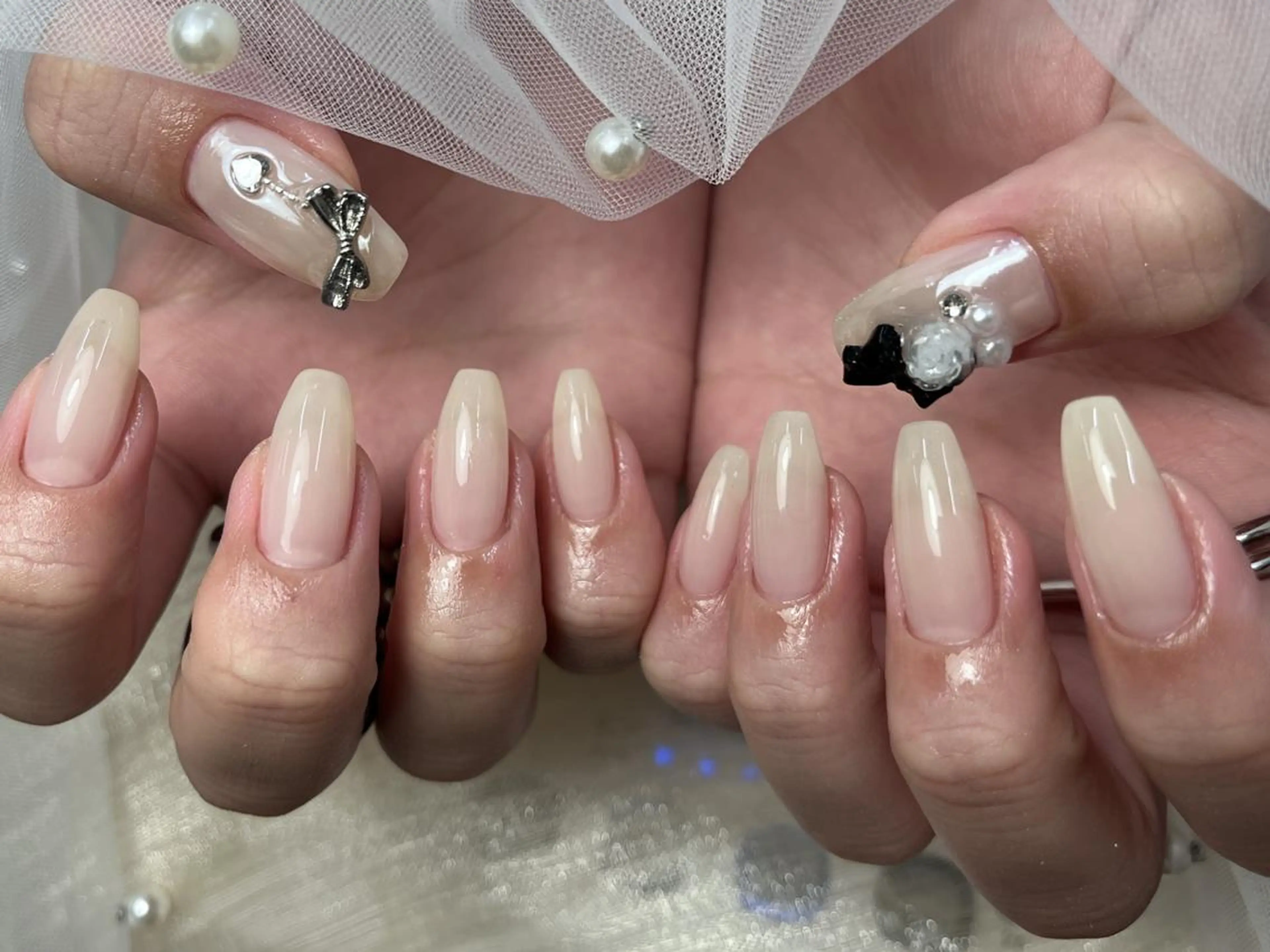 ネイル クリアネイル リボン シンプルネイル ハンドネイル ToliyDeliy Nail Salonのネイルデザイン