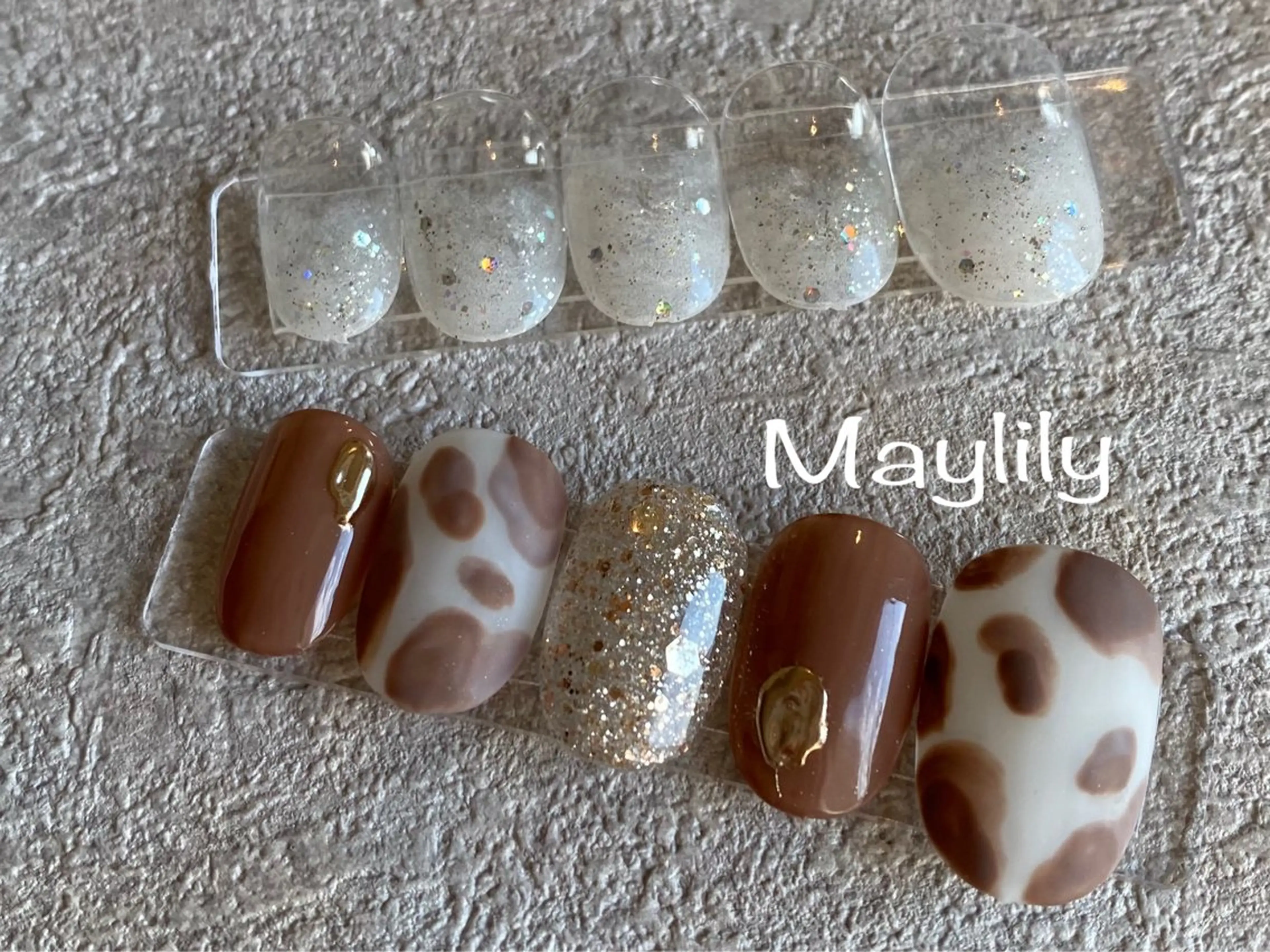 ネイル ブラウン グラデーション キラキラネイル ホワイト ハンドネイル Nail salon Maylilyのネイルデザイン