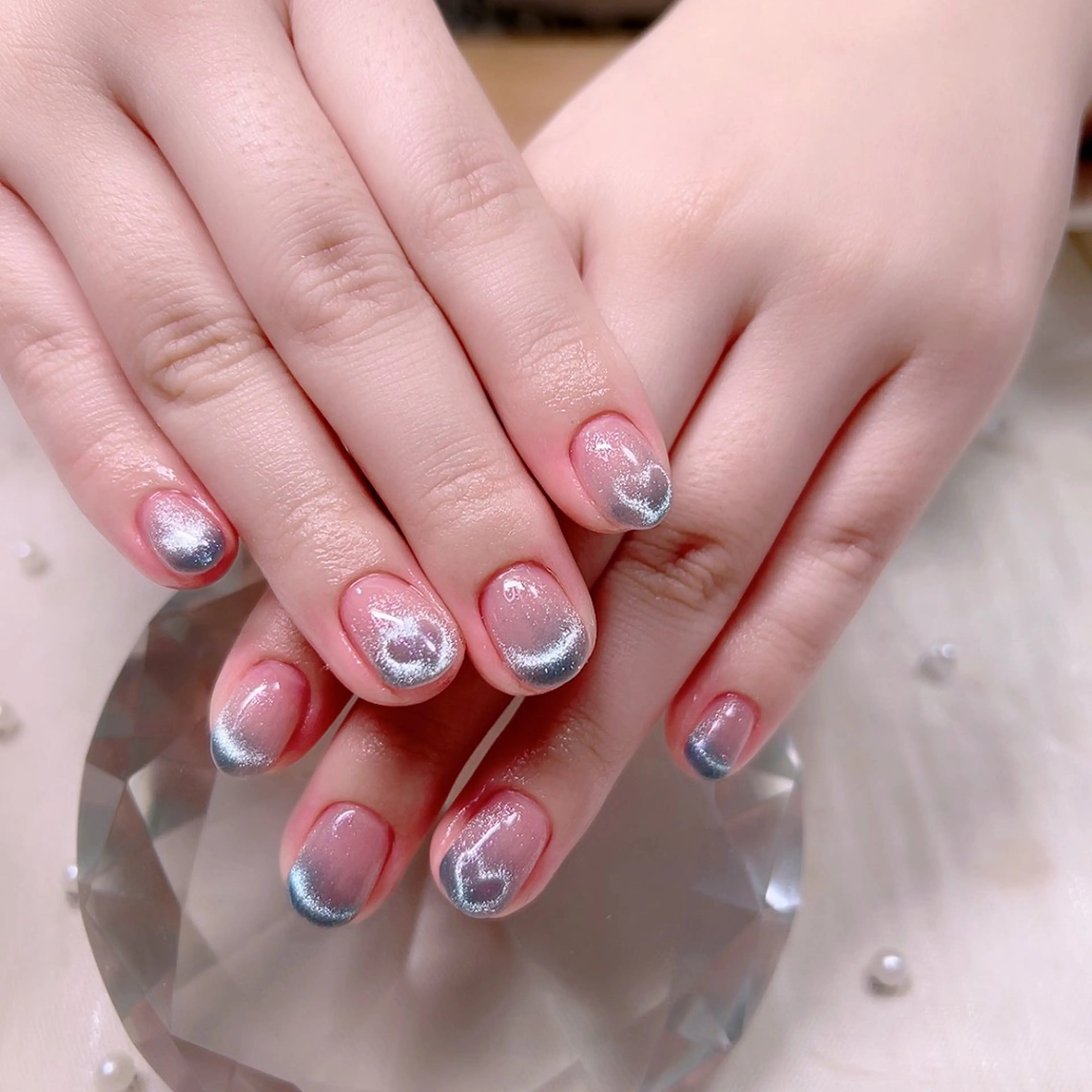 ネイル ブルー ハート マグネットネイル バレンタイン ハンドネイル Cute Tips nailのネイルデザイン