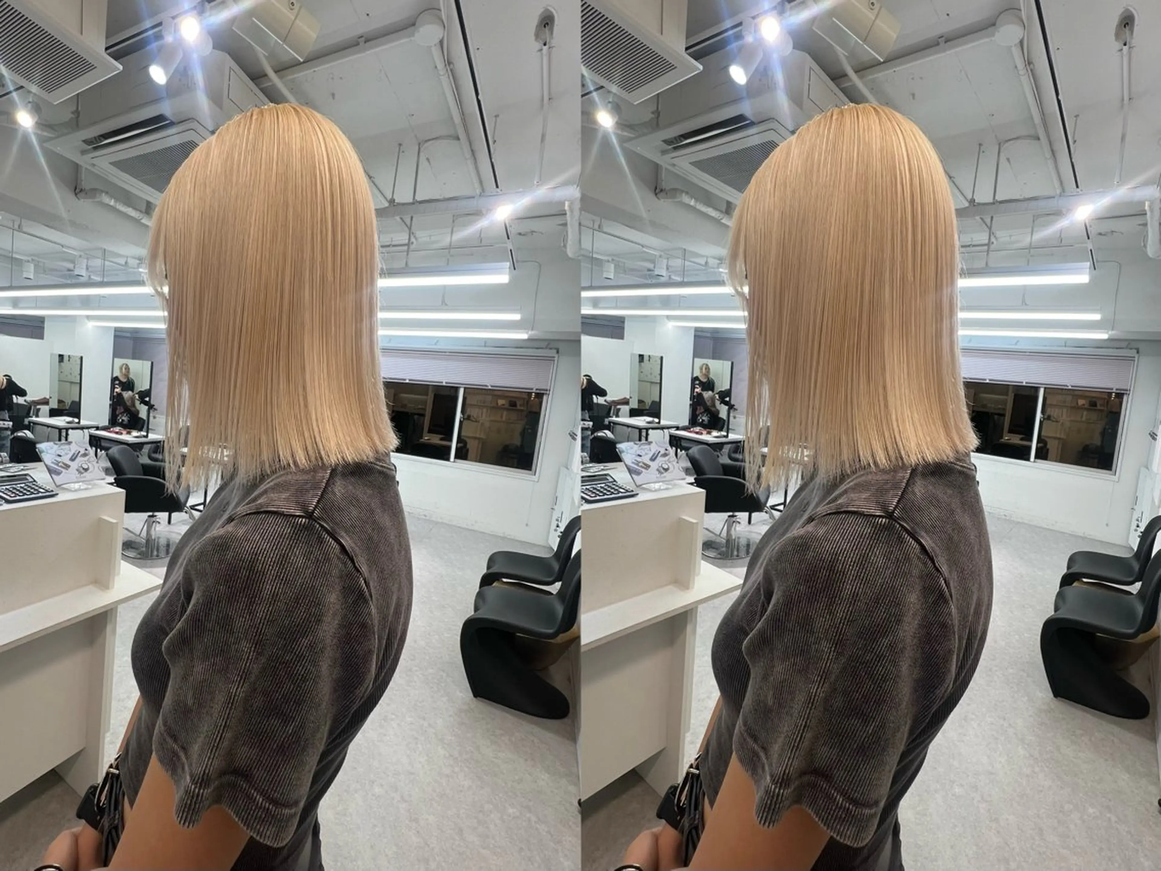 ミディアム カラー アッシュ ベージュカラー ブリーチ ブロンド ブロンドベージュ PELE所属・💍透明感 💖艶ミルクティーのヘアスタイル