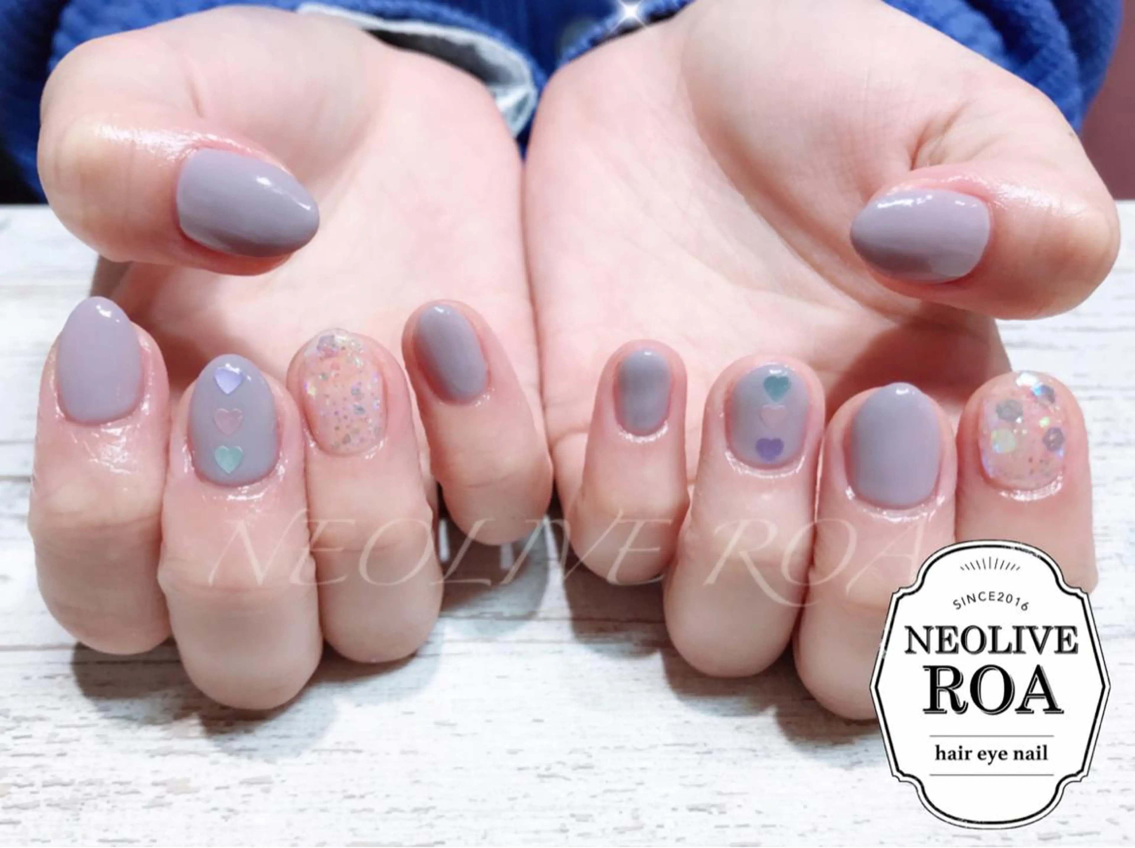 ネイル ハート ホログラムネイル パステルネイル シンプルネイル ハンドネイル Nail by selenのネイルデザイン