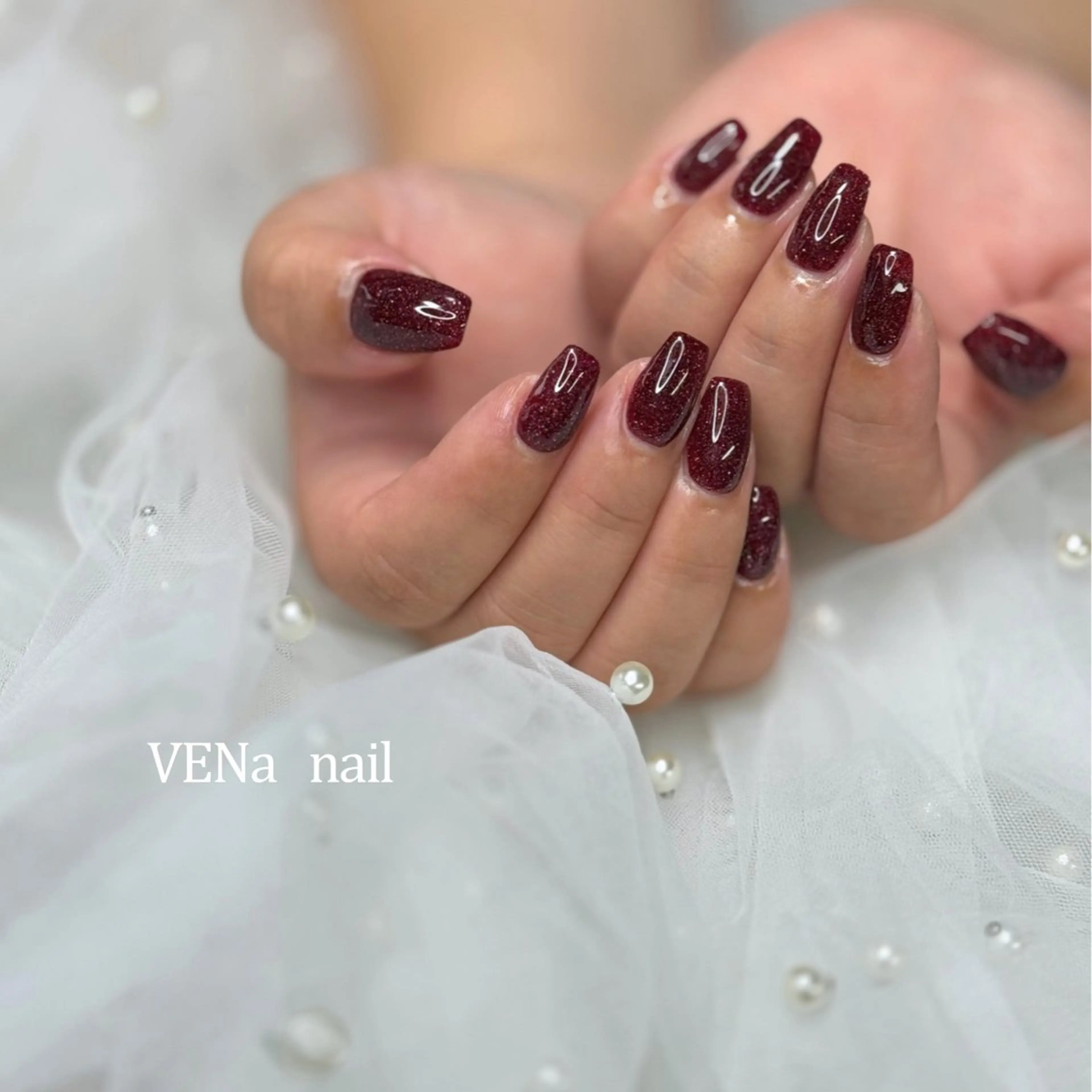 ネイル ボルドー フレンチネイル ジェルネイル ワンカラーネイル 赤色 VENa eye＆ nail salonのマツエク・マツパデザイン