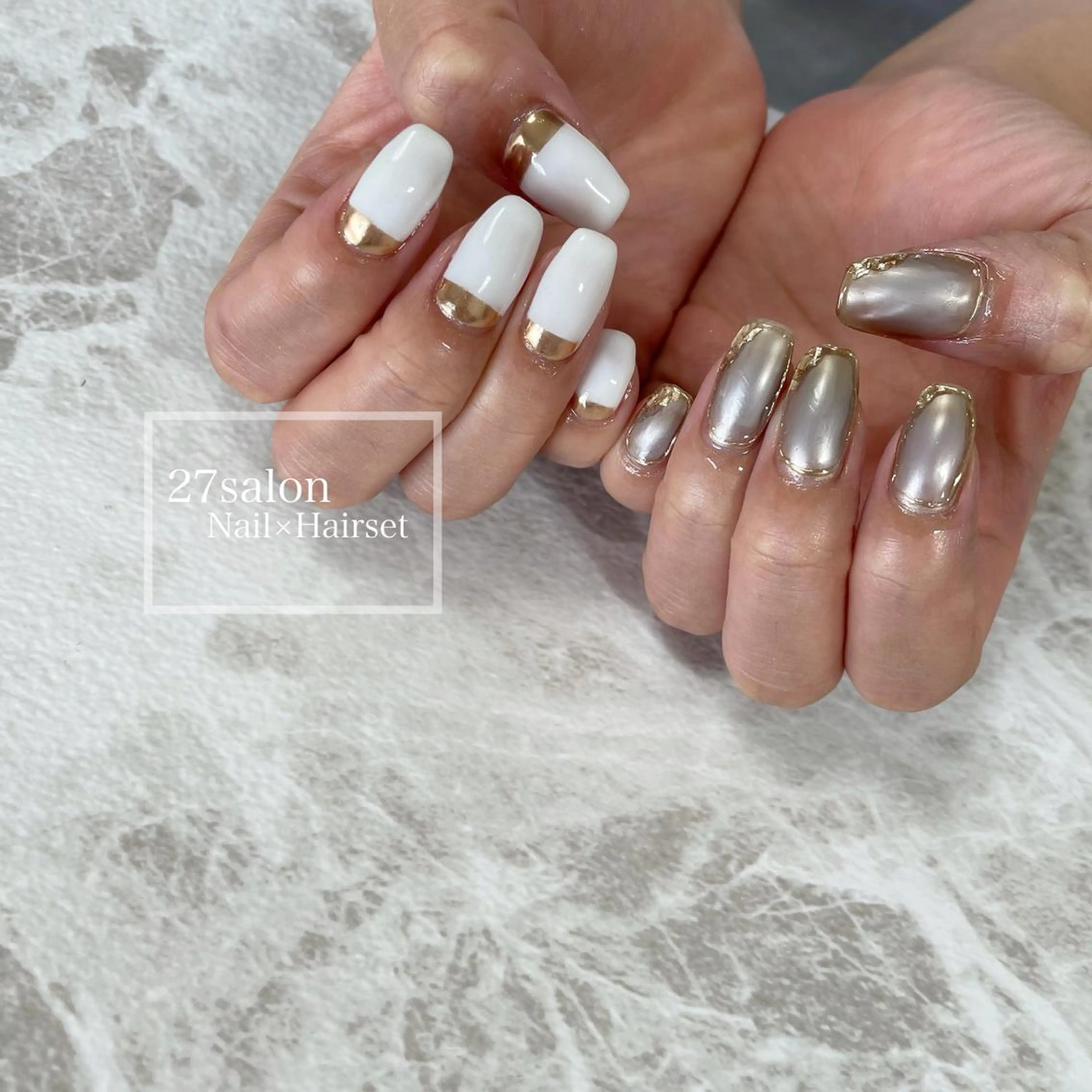 ネイル ミラーネイル ホワイト 27salon yuinaのネイルデザイン