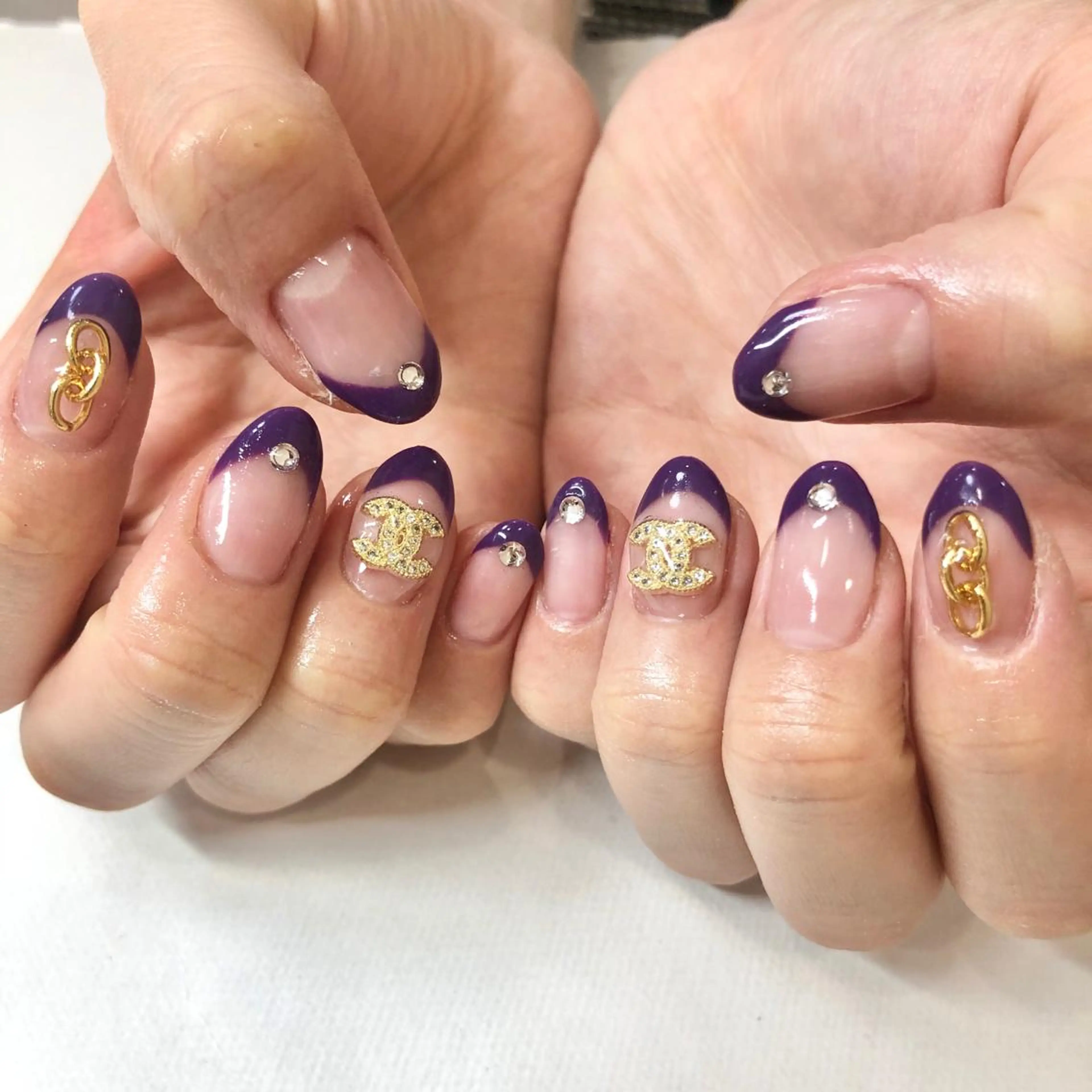 ネイル フレンチネイル パープル ハンドネイル フットネイル 🎀AYAKO 🎀中韓ネイルのネイルデザイン