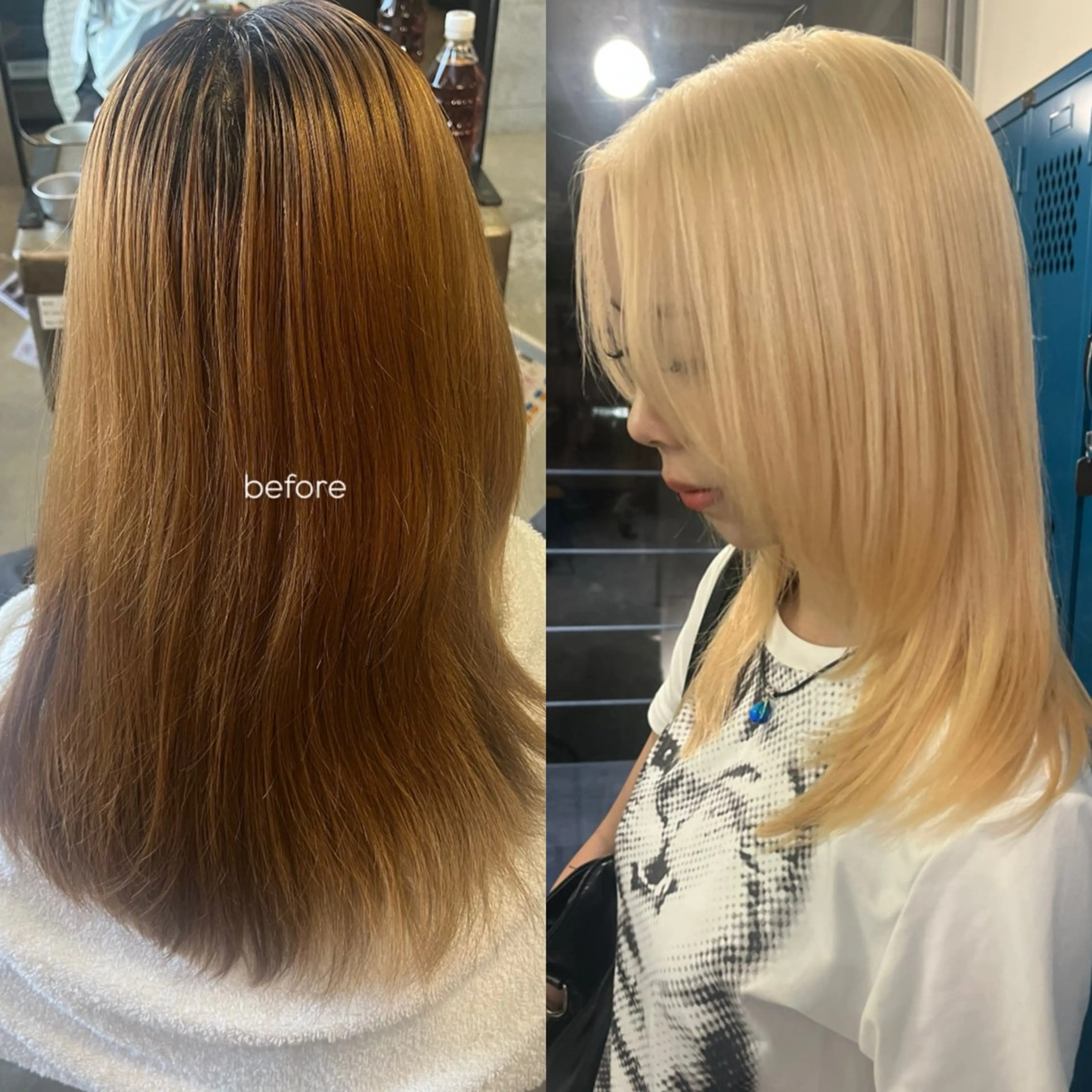 ミディアム カラー ブリーチ 抜きっぱなしブロンド ブロンド ダブルカラー ブリーチなしカラー 韓国ボブ/ハッシュ カットKIRAのヘアスタイル