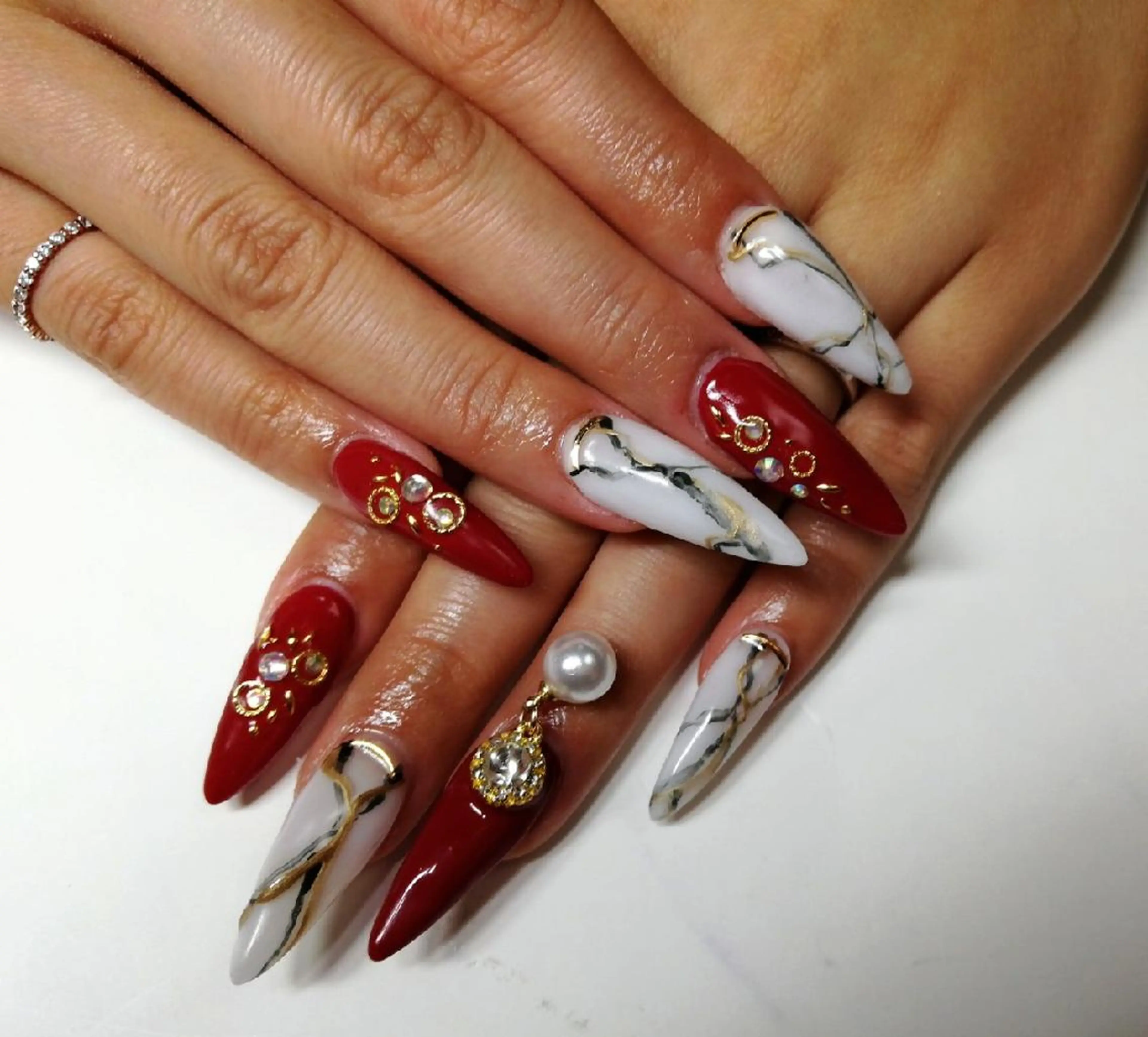 ネイル ボルドー 大理石ネイル(マーブル) ハンドネイル Nail Salon macherieのネイルデザイン