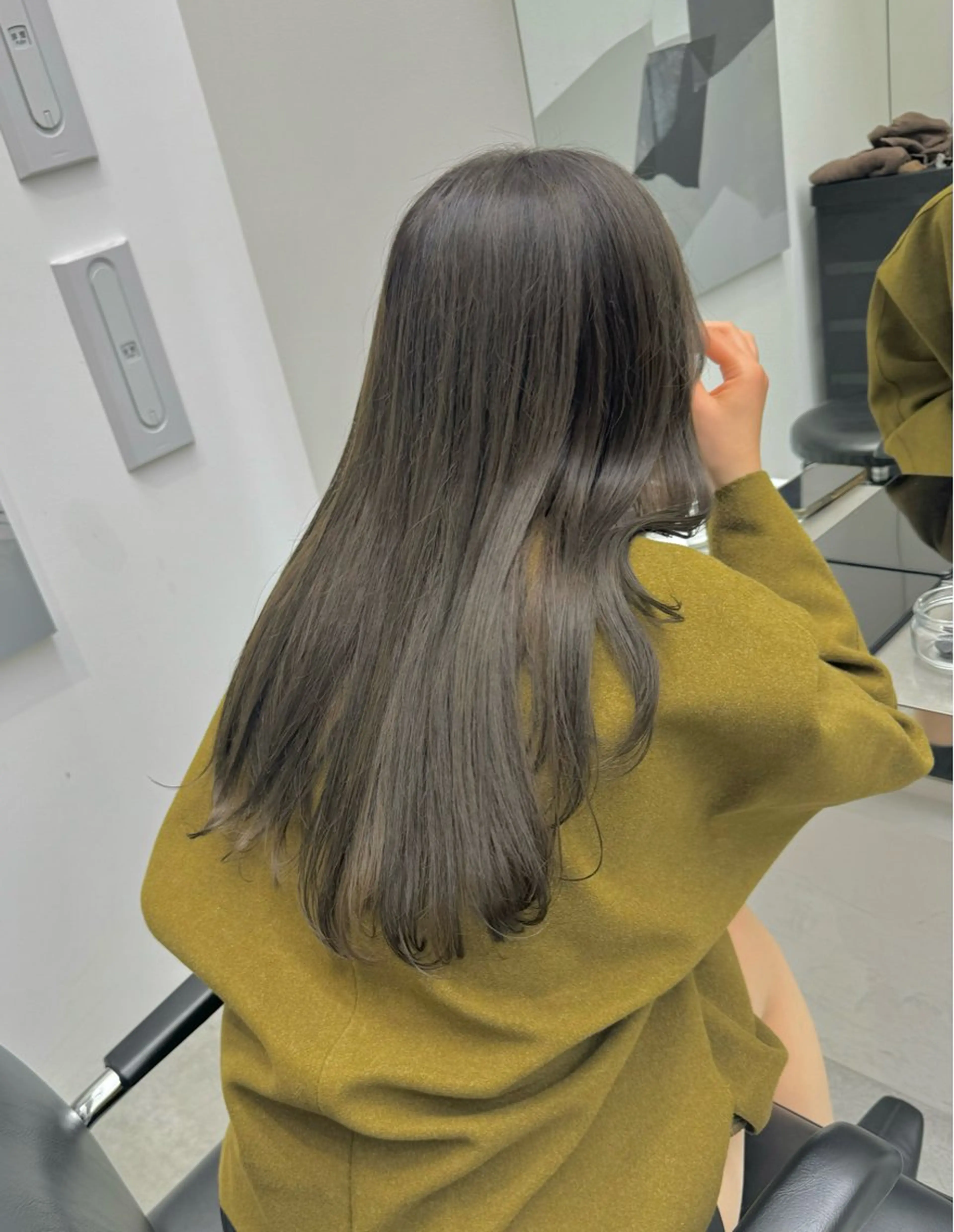 ロング カラー グレージュ ブリーチなし 寒色カラーのヘアスタイル