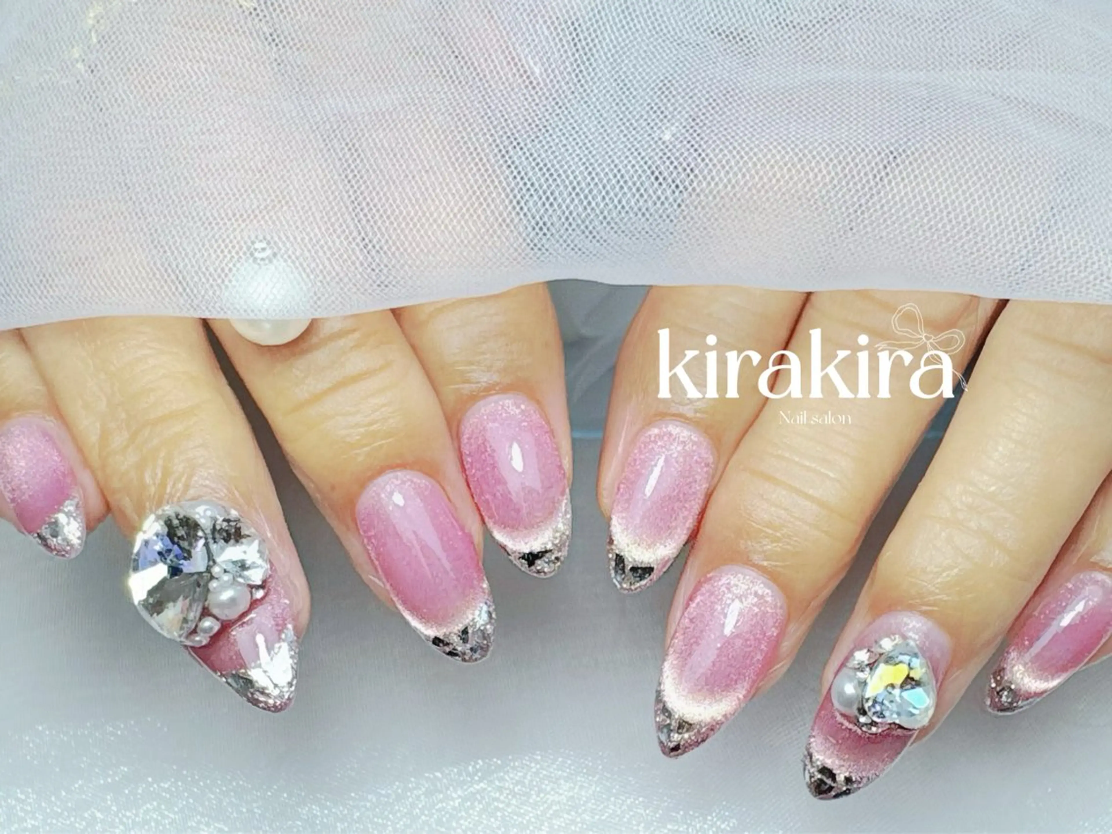 ネイル フットネイル フレンチネイル ガラスフレンチ キラキラネイル ラメ(グリッター) Kirakira Nail salonのネイルデザイン
