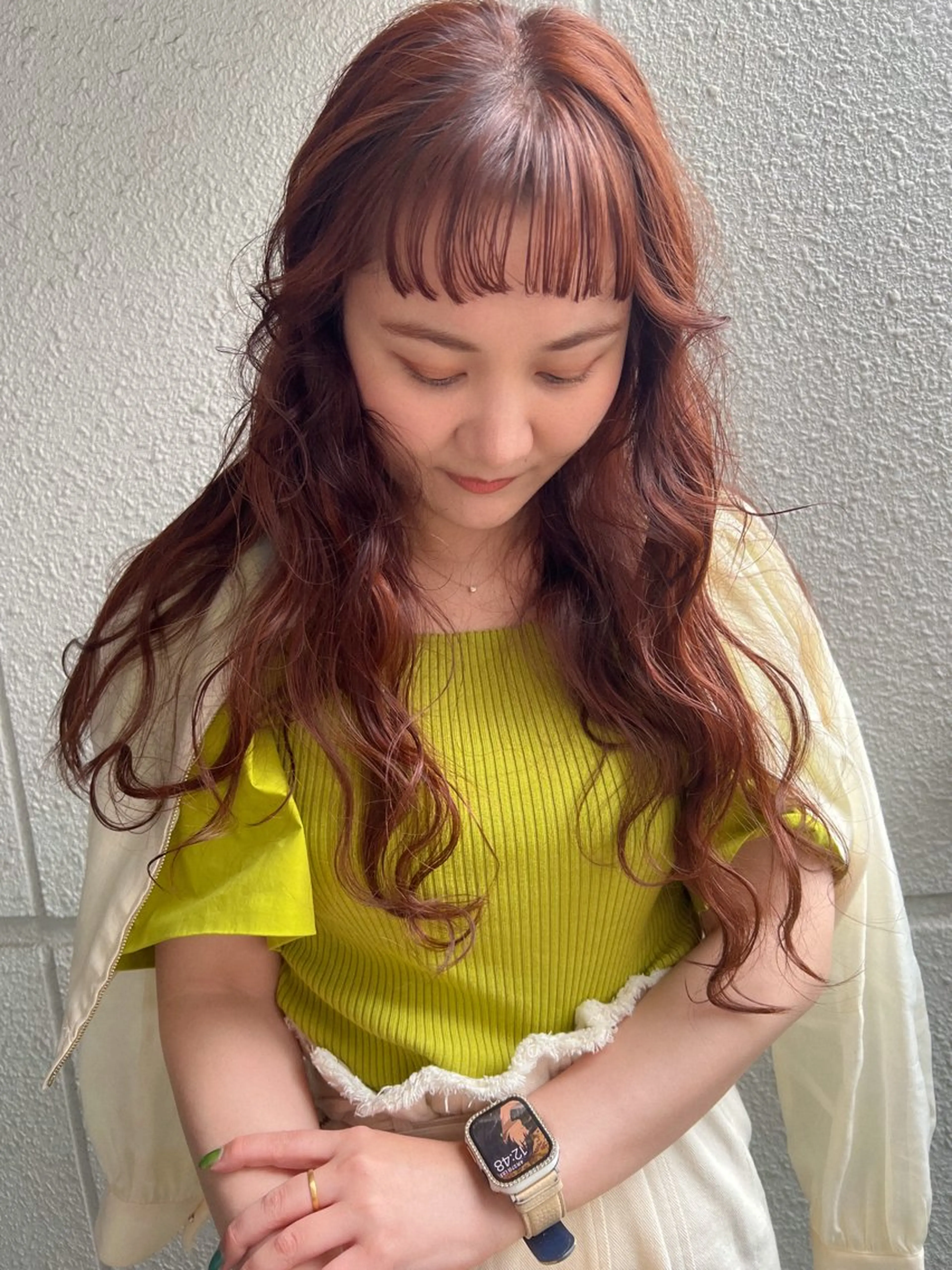 ロング カラー ブリーチ ブラウンカラー ブリーチなしカラー オレンジ オレンジブラウン カラーパティシエ facce🌼ikoのヘアスタイル