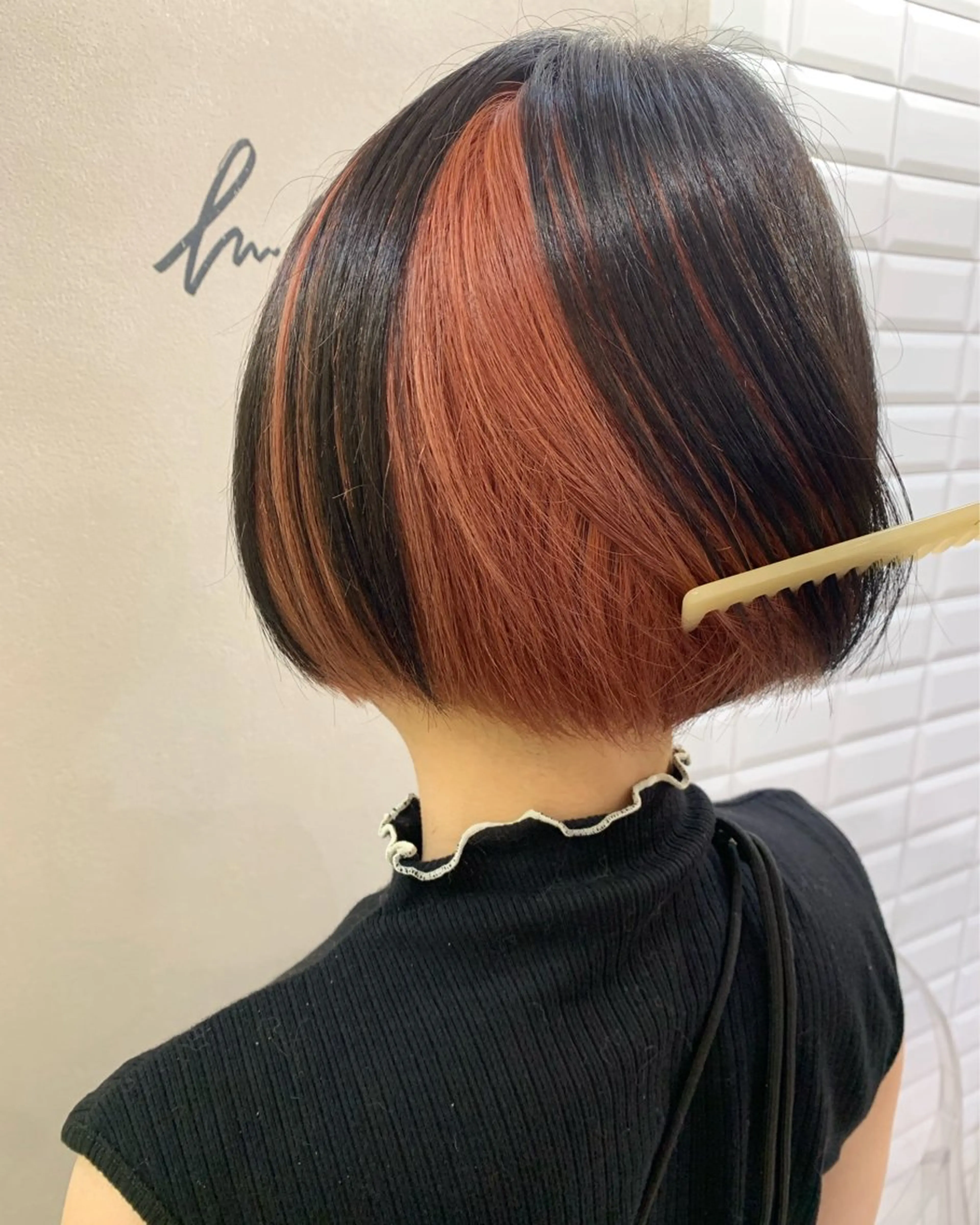 ショート カラー オレンジピンク カット ヘアカラー トリートメント hub hair レイヤー/透明感のヘアスタイル