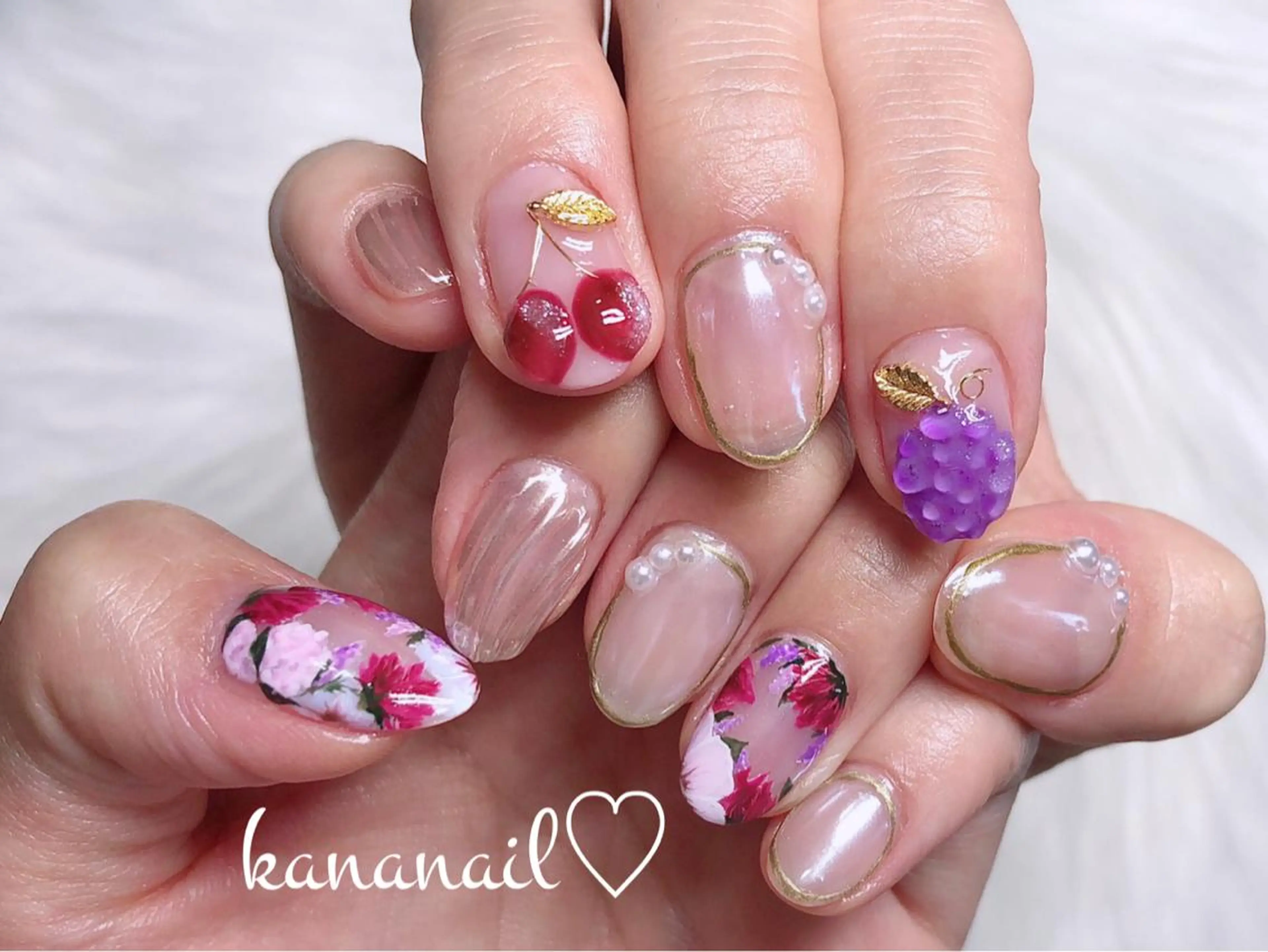 ネイル アートネイル フラワーネイル ミディアムネイル ぷっくりネイル kananail ♡のネイルデザイン
