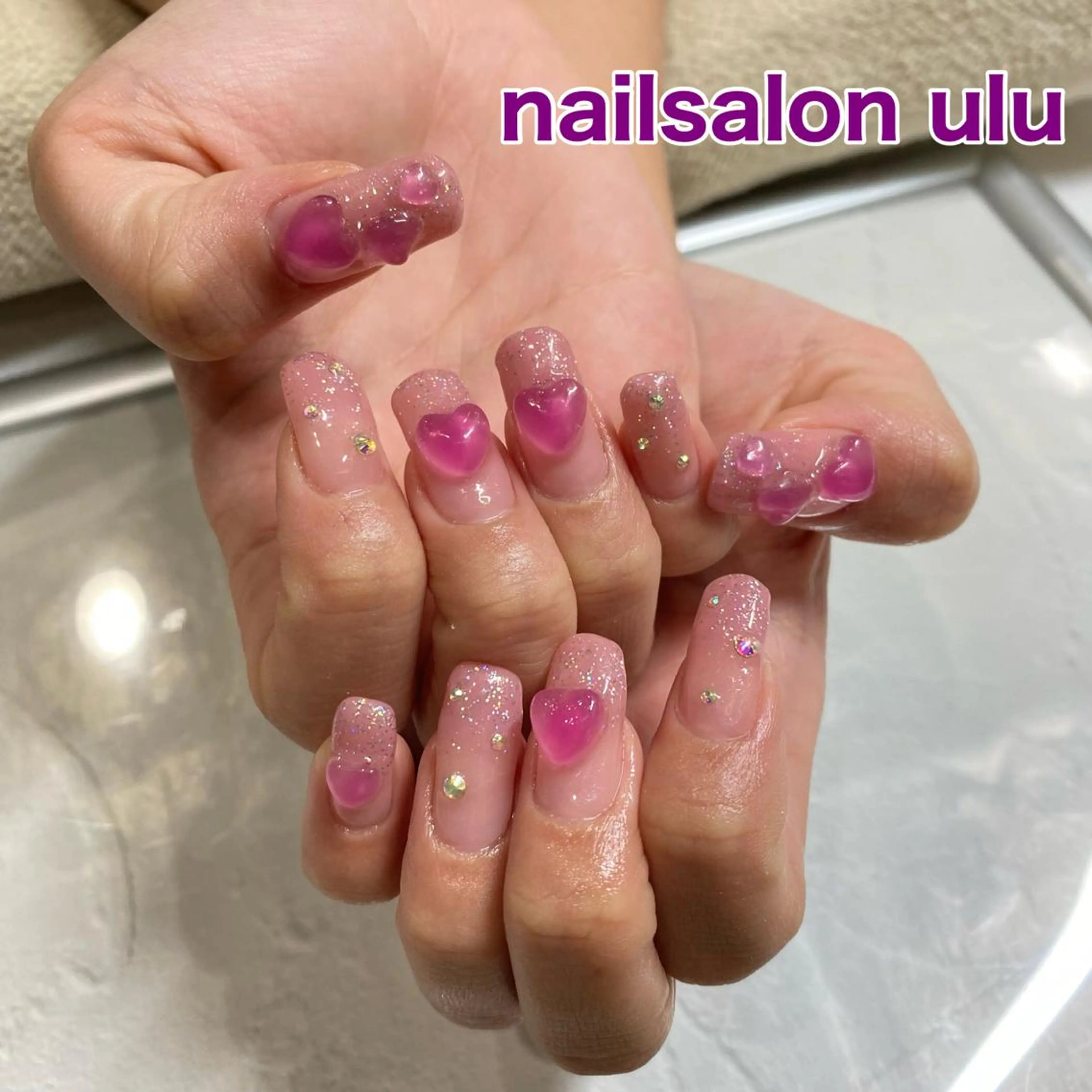 ロング ネイル ハート nail salon uluのネイルデザイン