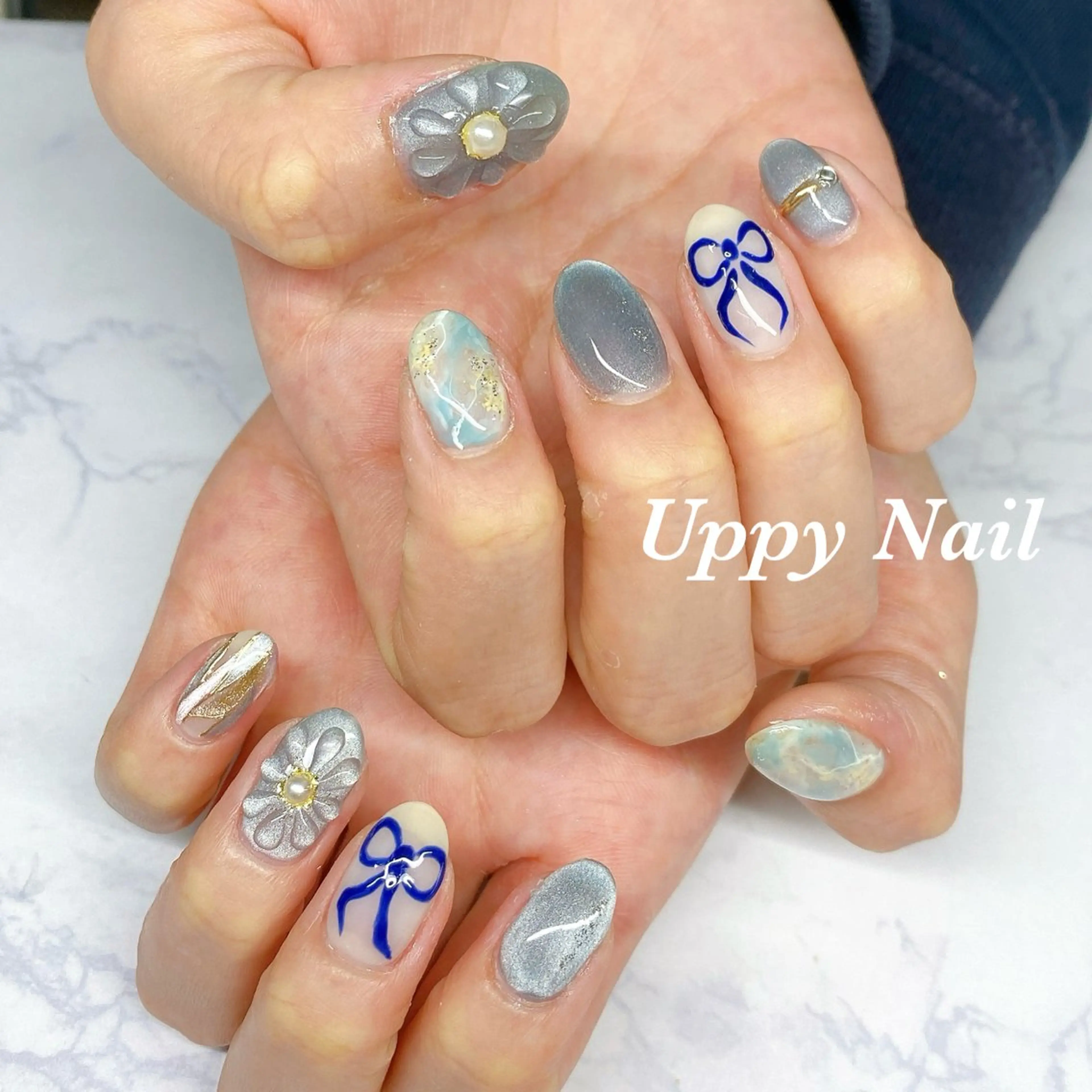 ネイル ブルー ハンドネイル Uppy Nail ukyoのネイルデザイン