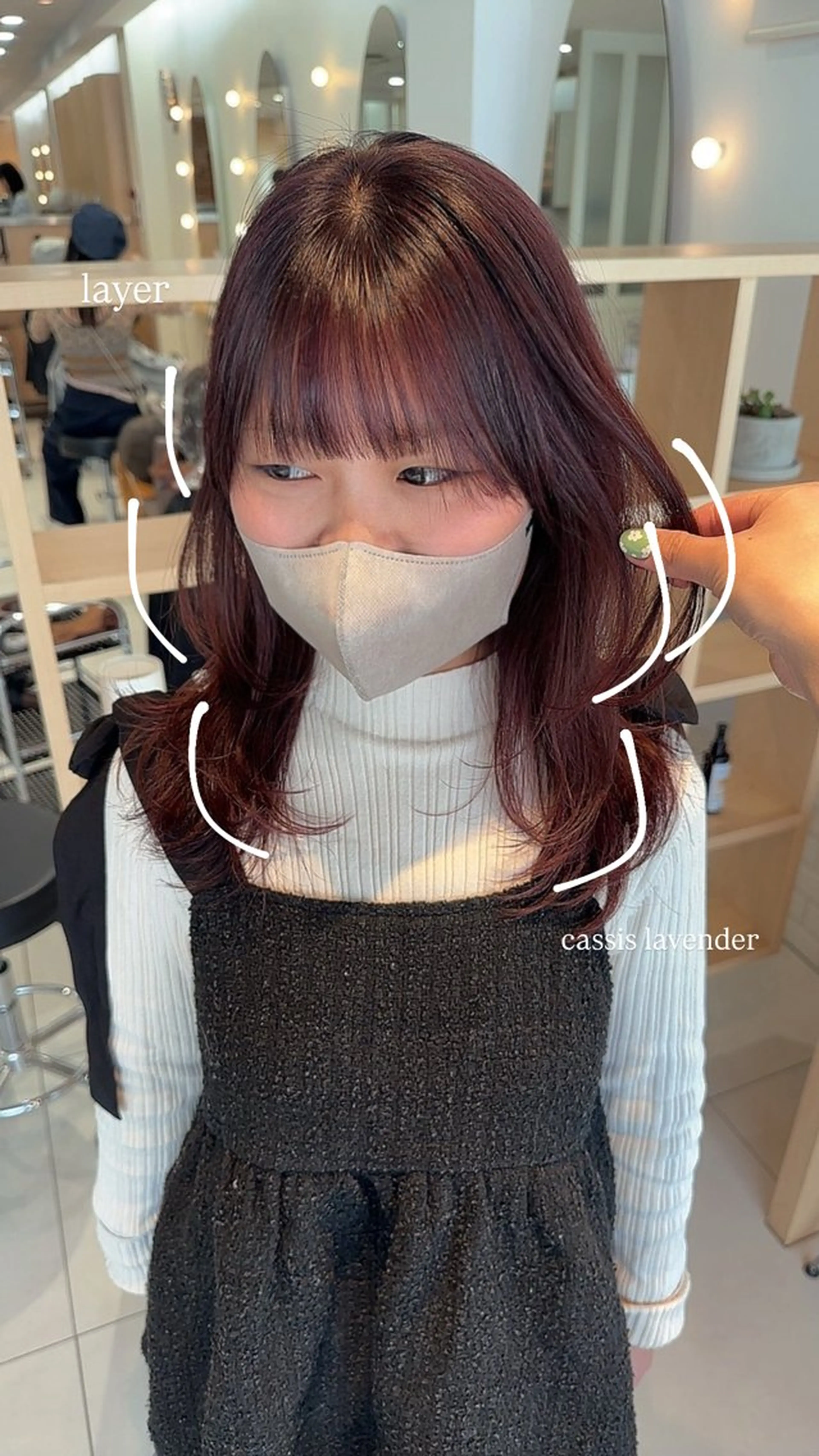 セミロング カラー カシス ラベンダーカラー ピンクカラー レイヤーカット カット ヘアカラー トリートメント 山下恋佳/矢場町/ ブリーチ/ショートのヘアスタイル