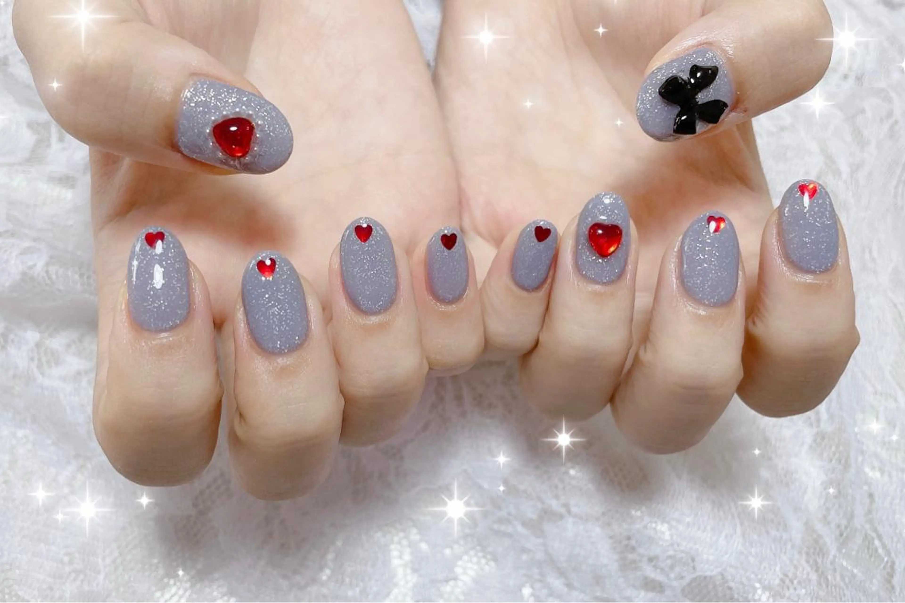 ネイル ハート ホログラムネイル ハンドネイル FLARE NAIL フレアネイルのネイルデザイン