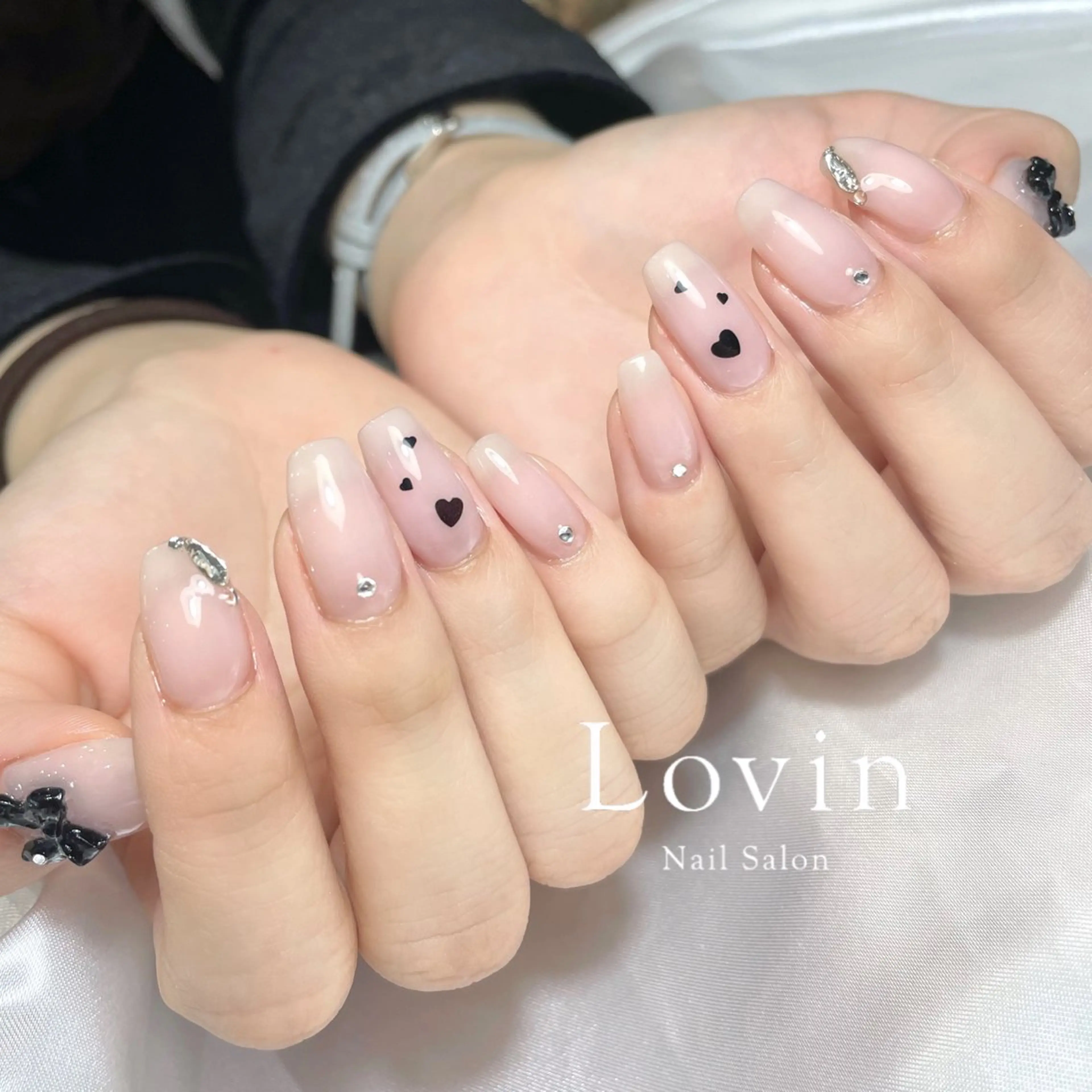 ネイル ジェルネイル ハート オフィスネイル パラジェル リボン パラジェル認定サロンk-two nail所属・k-two nailのネイルデザイン