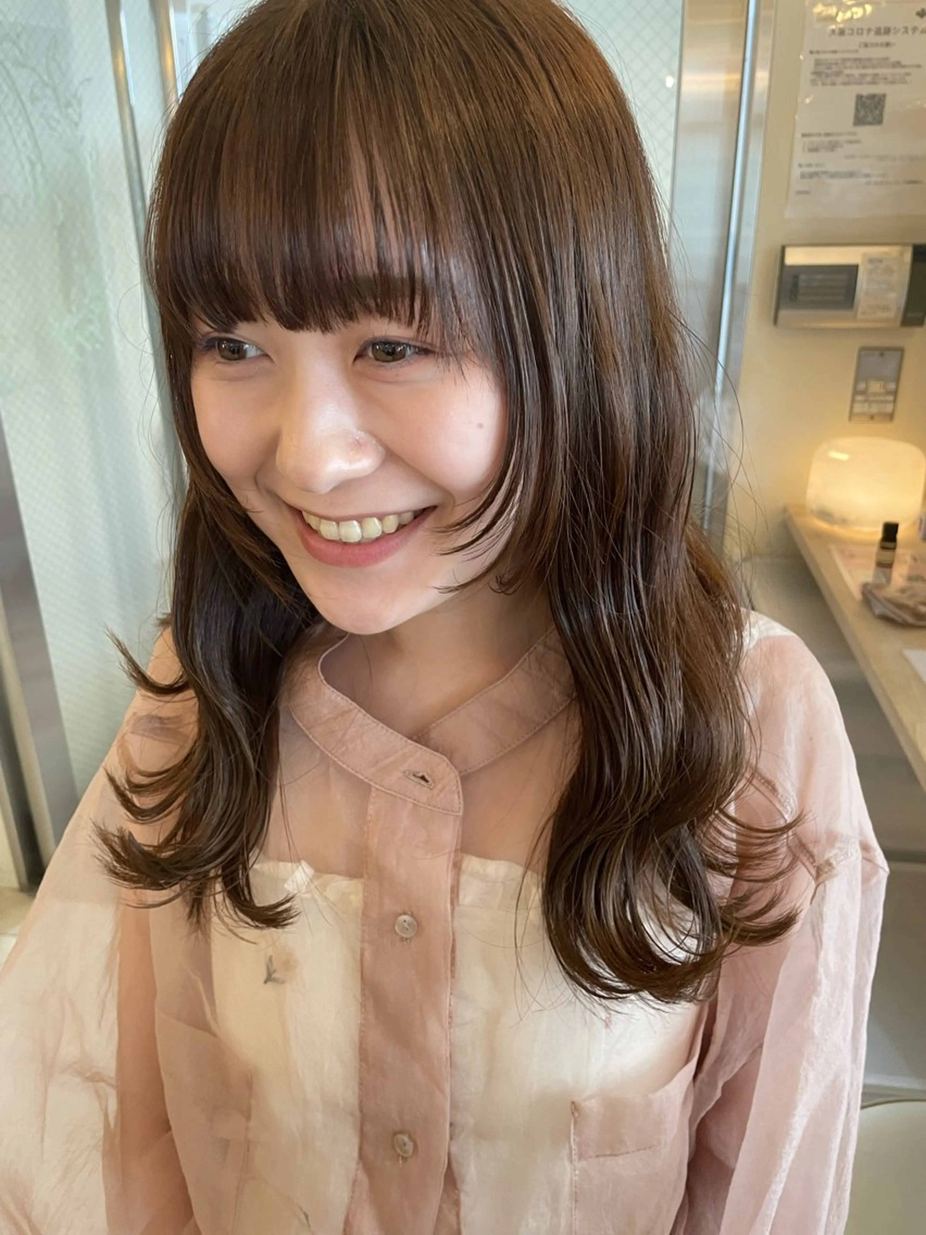 ロング カラー ベージュカラー オリーブベージュ 顔周りカット レイヤーカット ロング ボブウルフ／ボブ Satsuki【名駅のヘアスタイル