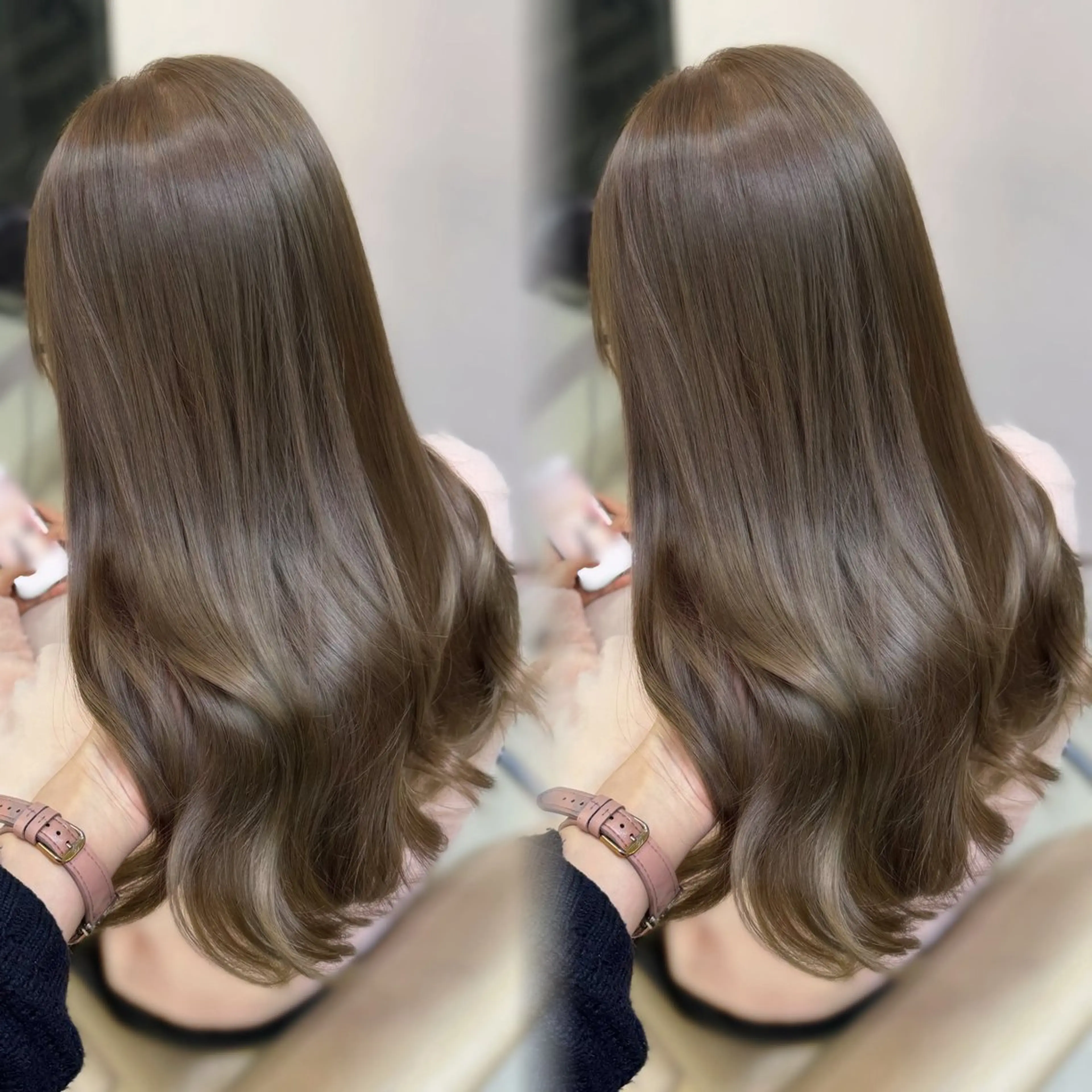 ロング カラー ベージュカラー ブリーチ ダブルカラー ブリーチなしカラー オリーブベージュ カット ヘアカラー トリートメント 上品モテガーリー Rena🎀のヘアスタイル