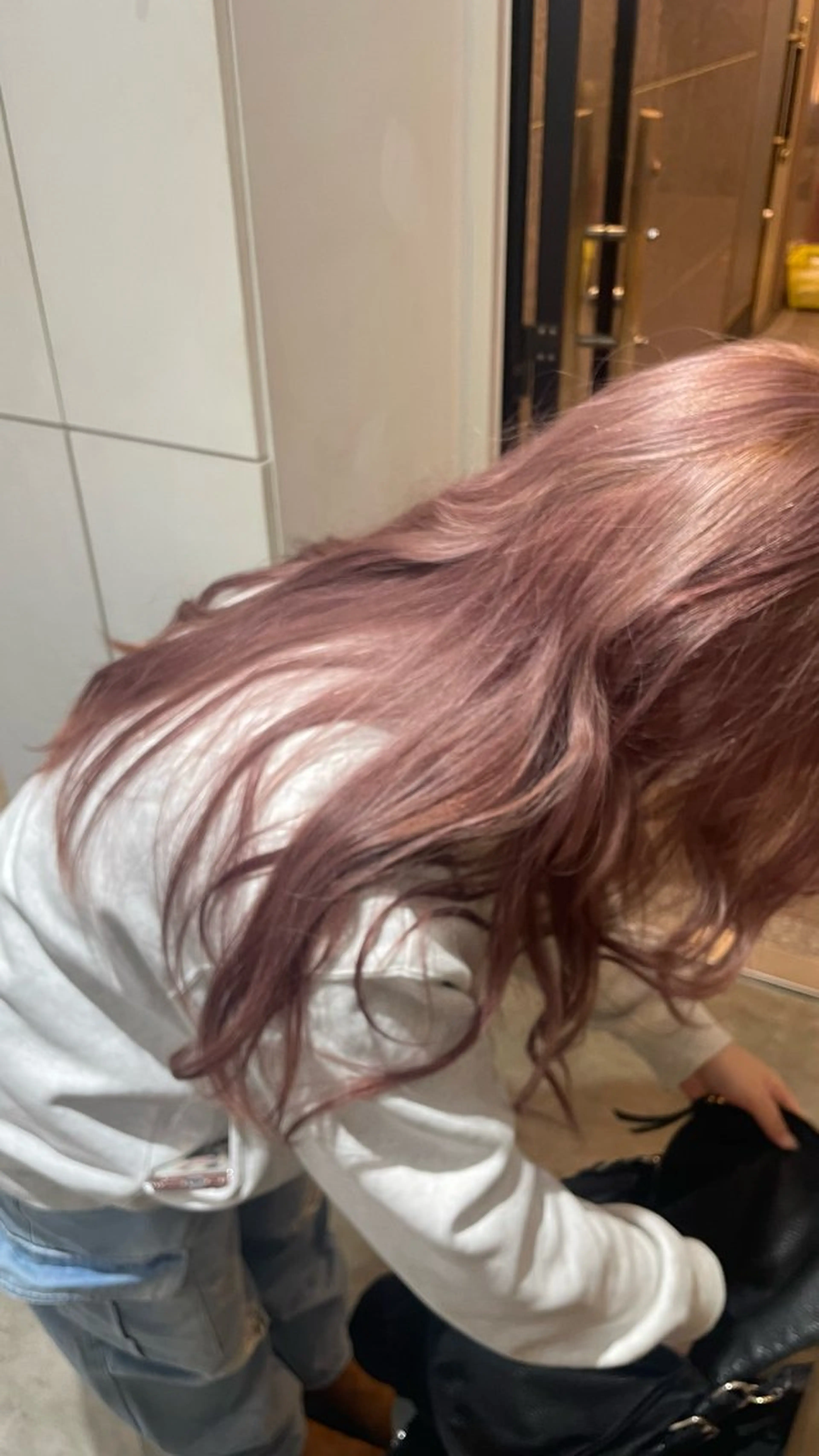 ロング カラー ブラウンカラー ピンクカラー おくにし はなのヘアスタイル