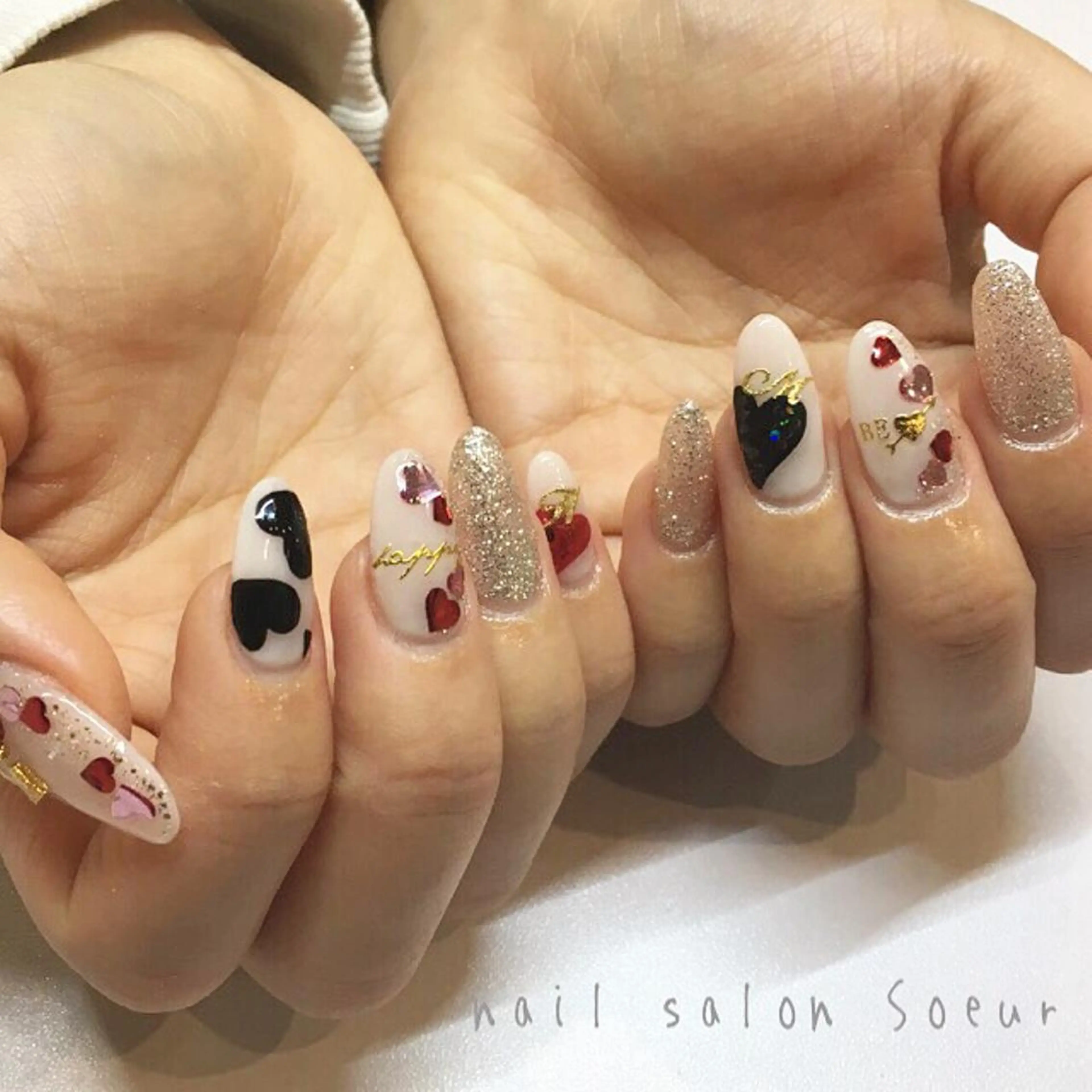ネイル 持ち込み スカルプネイル バレンタイン ハンドネイル nail salon Soeurのネイルデザイン