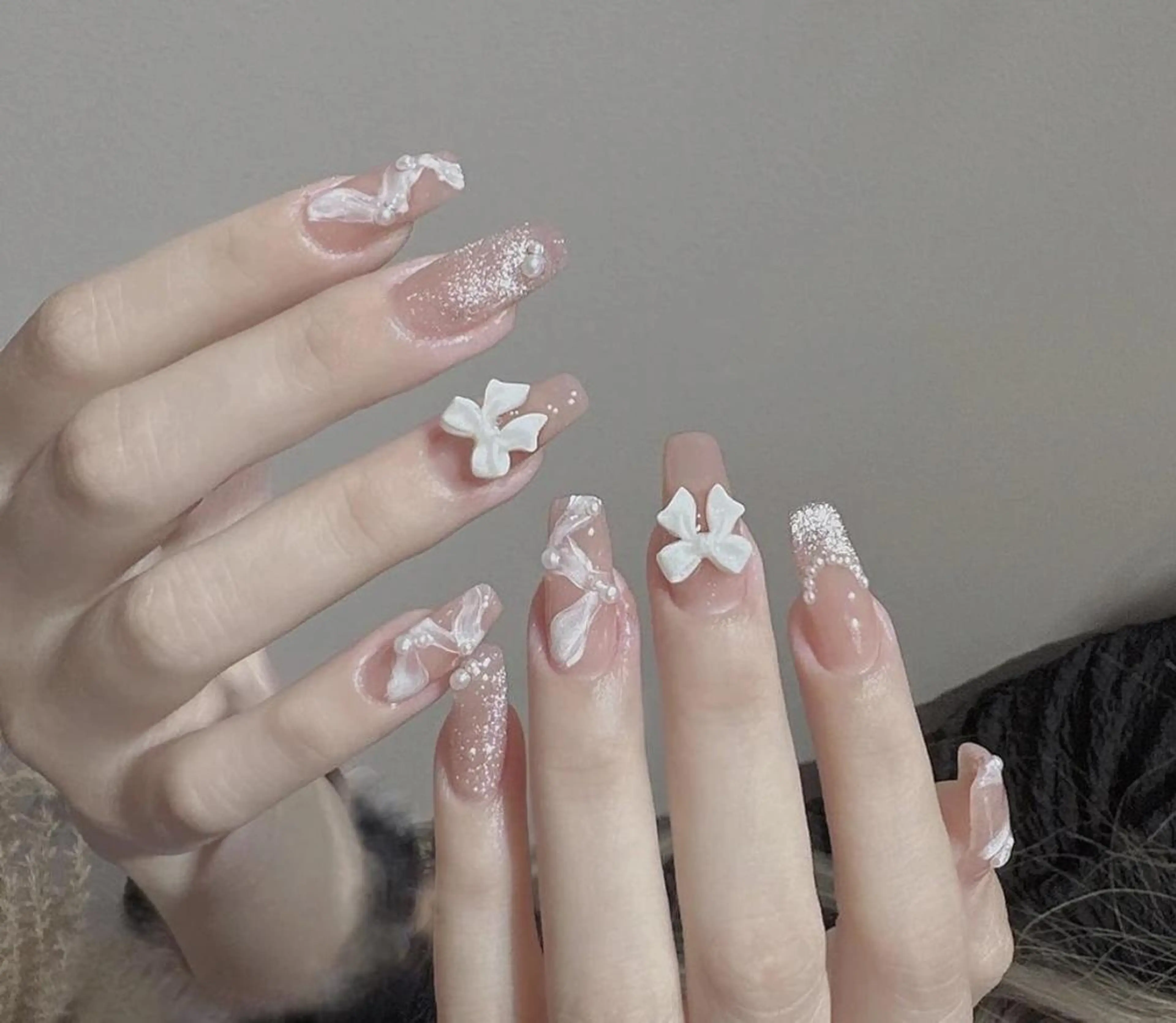 ネイル キラキラネイル 韓国ネイル リボン AB マツエクネイルサロンのマツエク・マツパデザイン