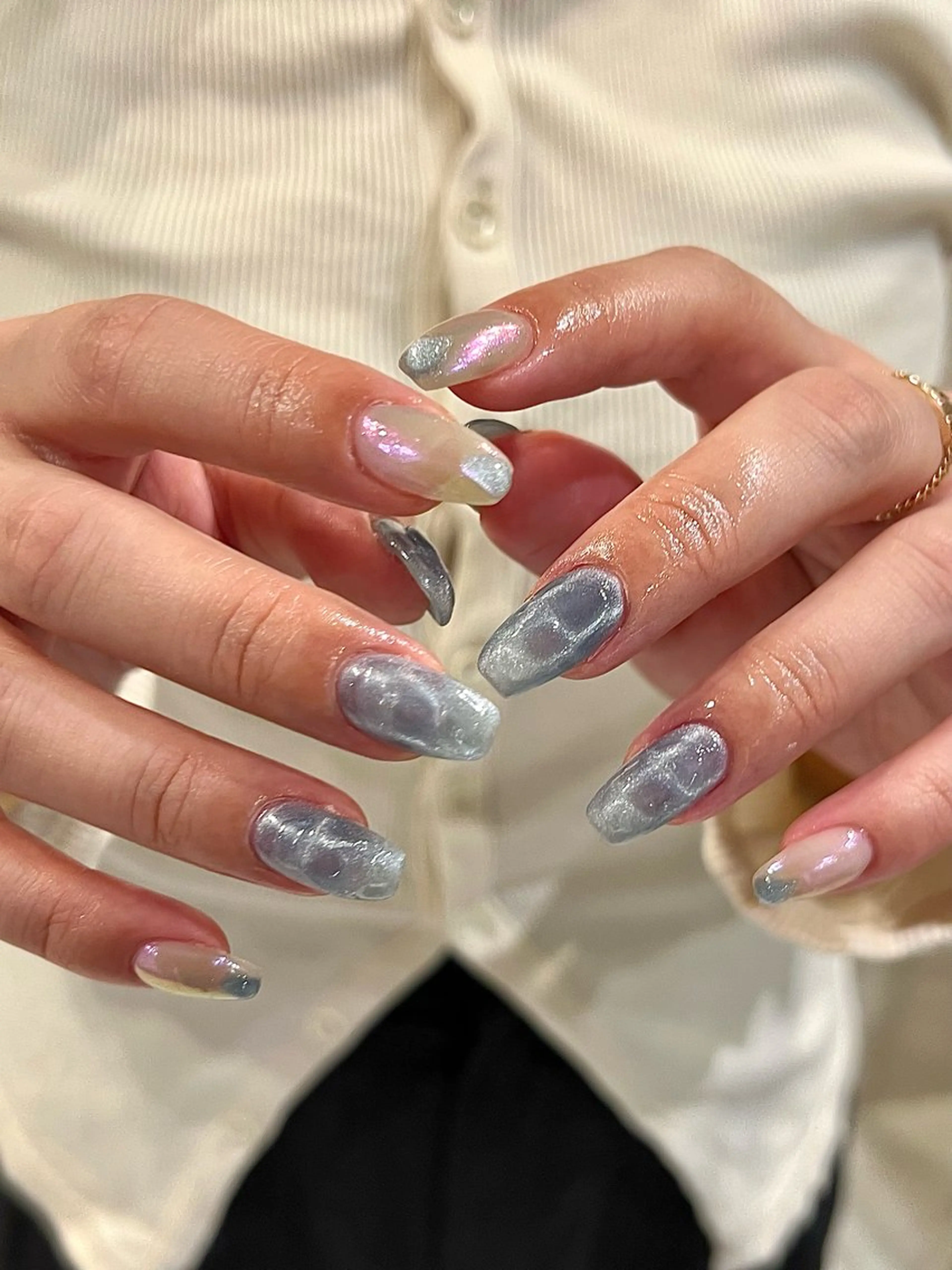 ネイル オーロラネイル 長さ出し フラッシュネイル フラワーネイル フットネイル ハンドネイル Cleo中目黒店 Hinahoのネイルデザイン