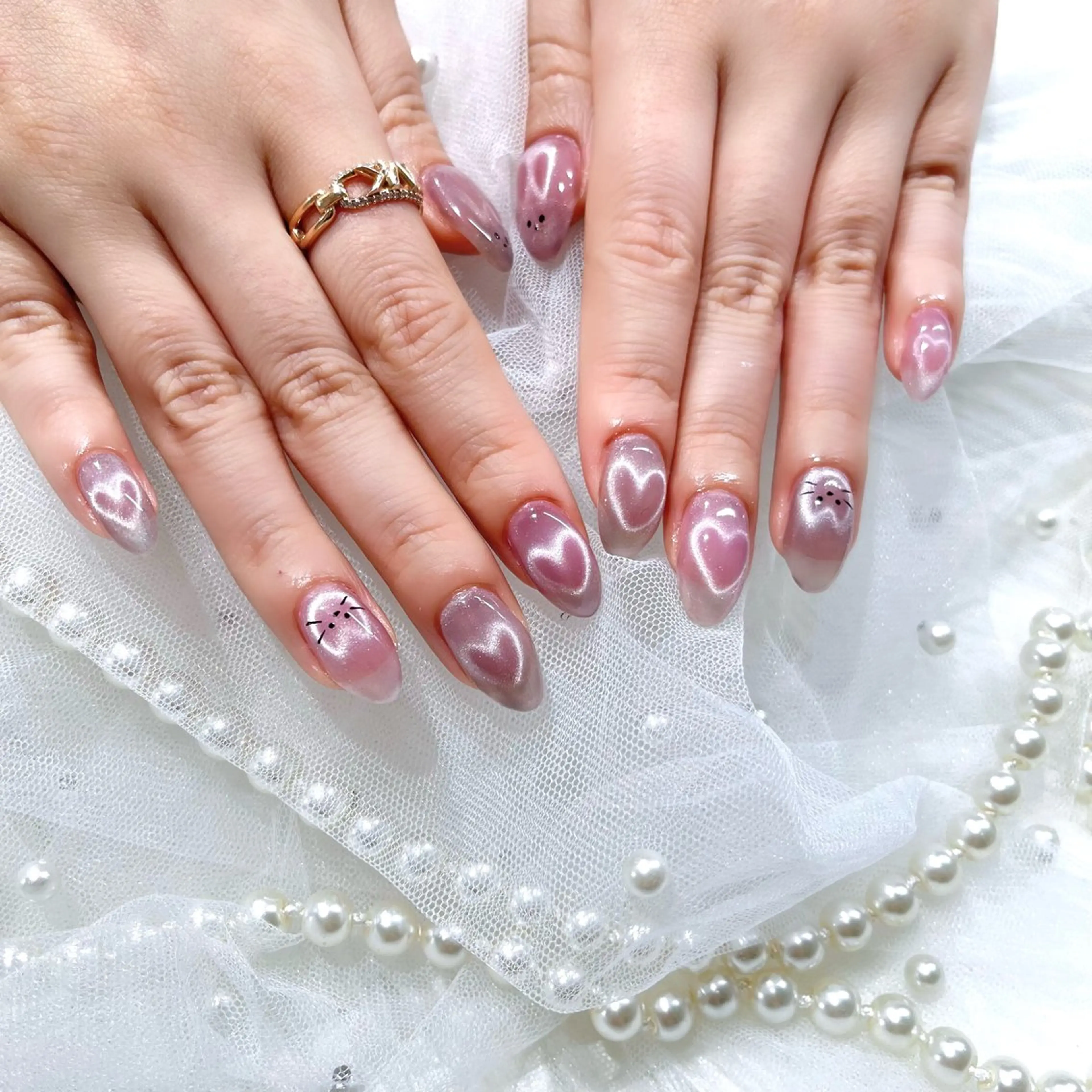 💖SNSで話題💖 【オフ代サービス】ハートマグネットネイル ♡ねこやうさぎに変更可能♡の写真