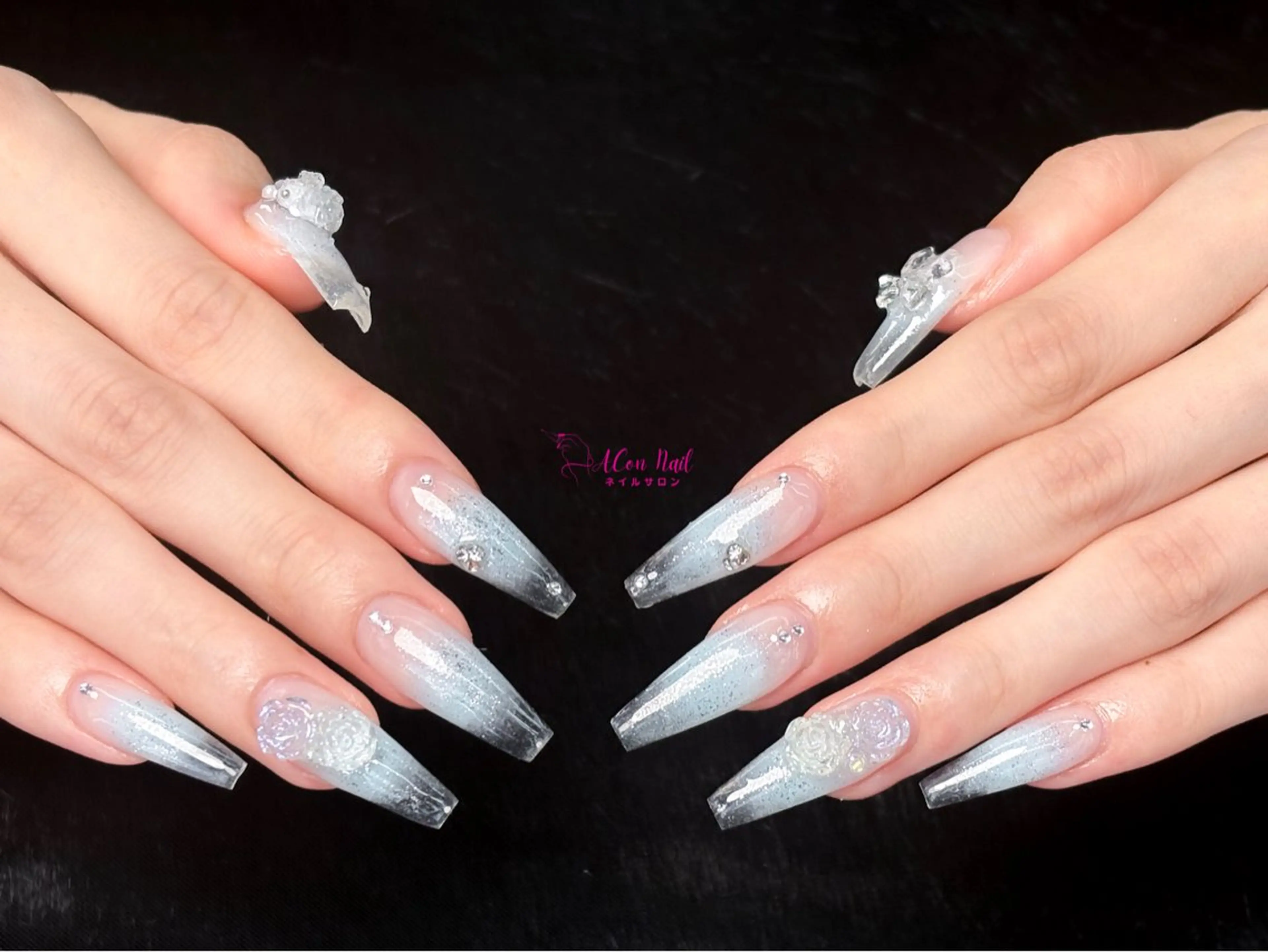 ネイル 桜ネイル 長さ出し フラワーネイル フレンチネイル ジェルネイル ハンドネイル ACon NailSalonのネイルデザイン