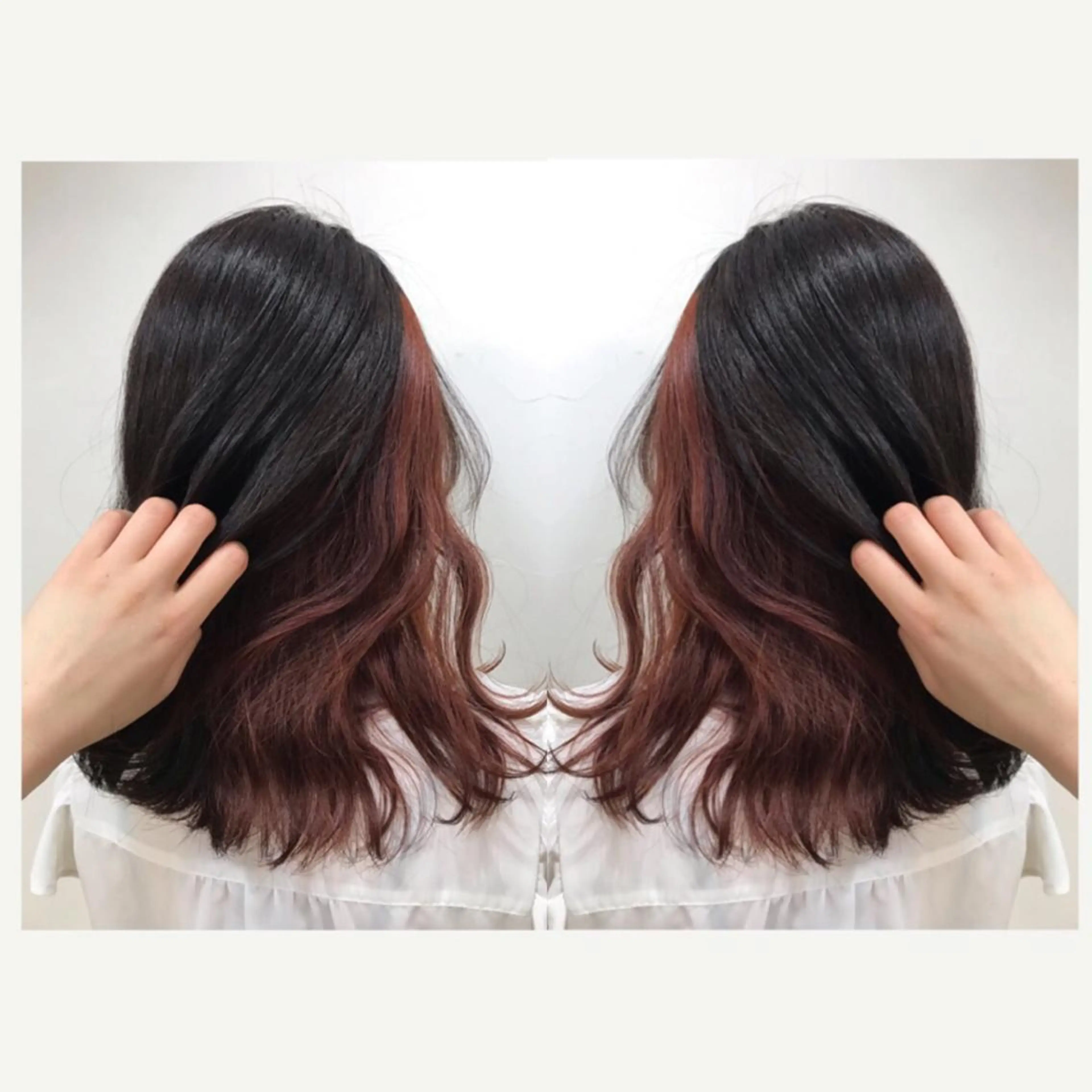 セミロング カラー インナーカラー レッドカラー yui .のヘアスタイル