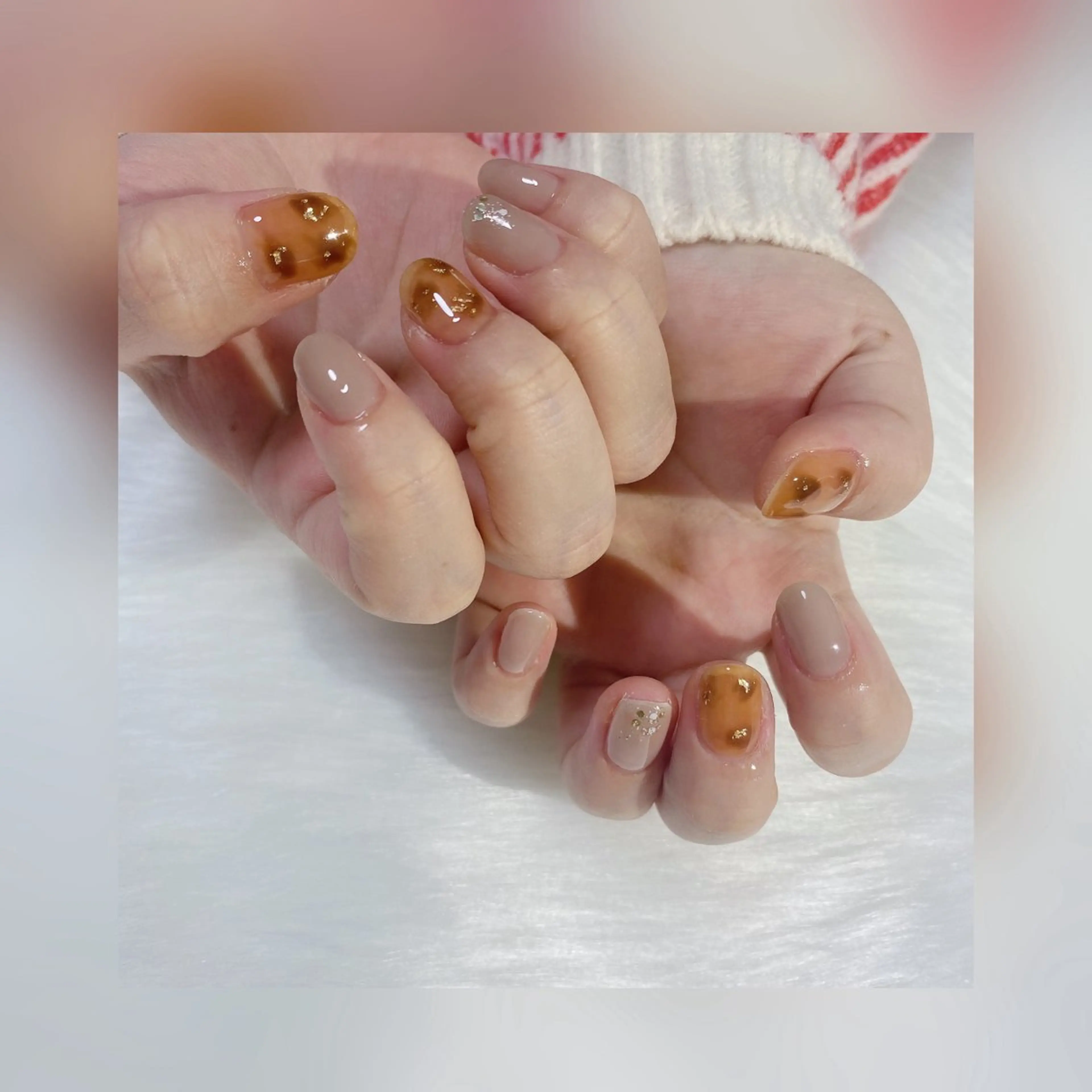 ネイル べっ甲ネイル ニュアンスネイル シンプルネイル 冬ネイル LittleMimi Nails安土のネイルデザイン