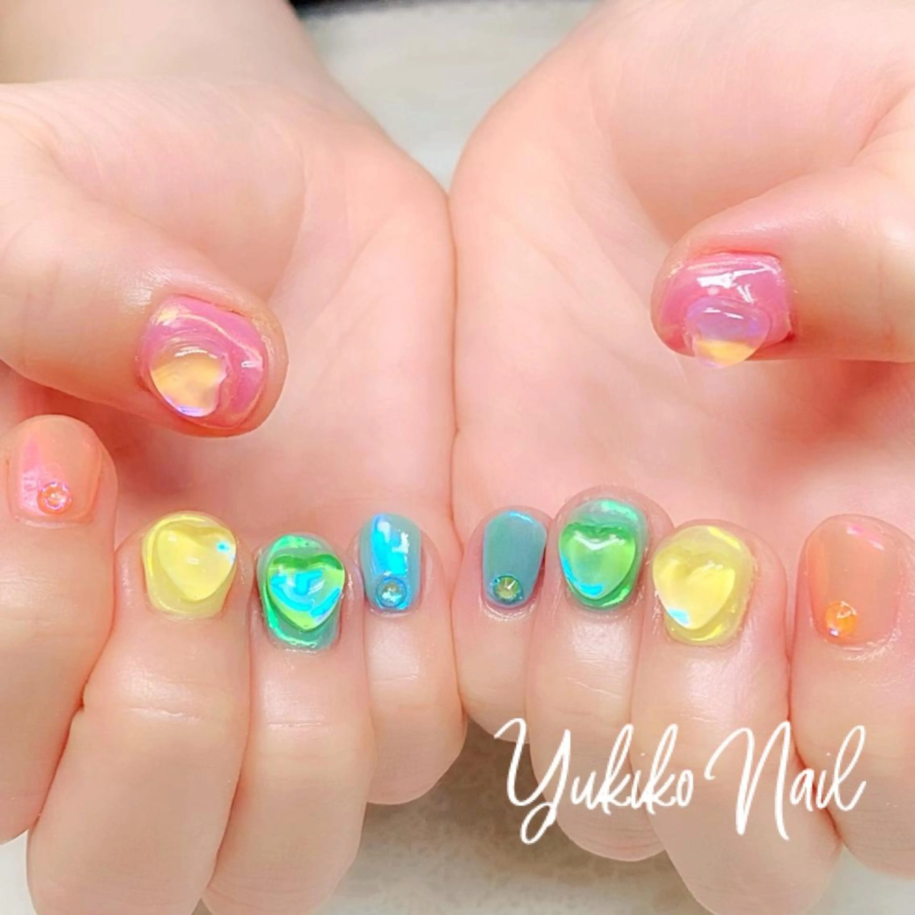 ネイル ハート ぷっくりネイル ハンドネイル ユキコ ネイルのネイルデザイン