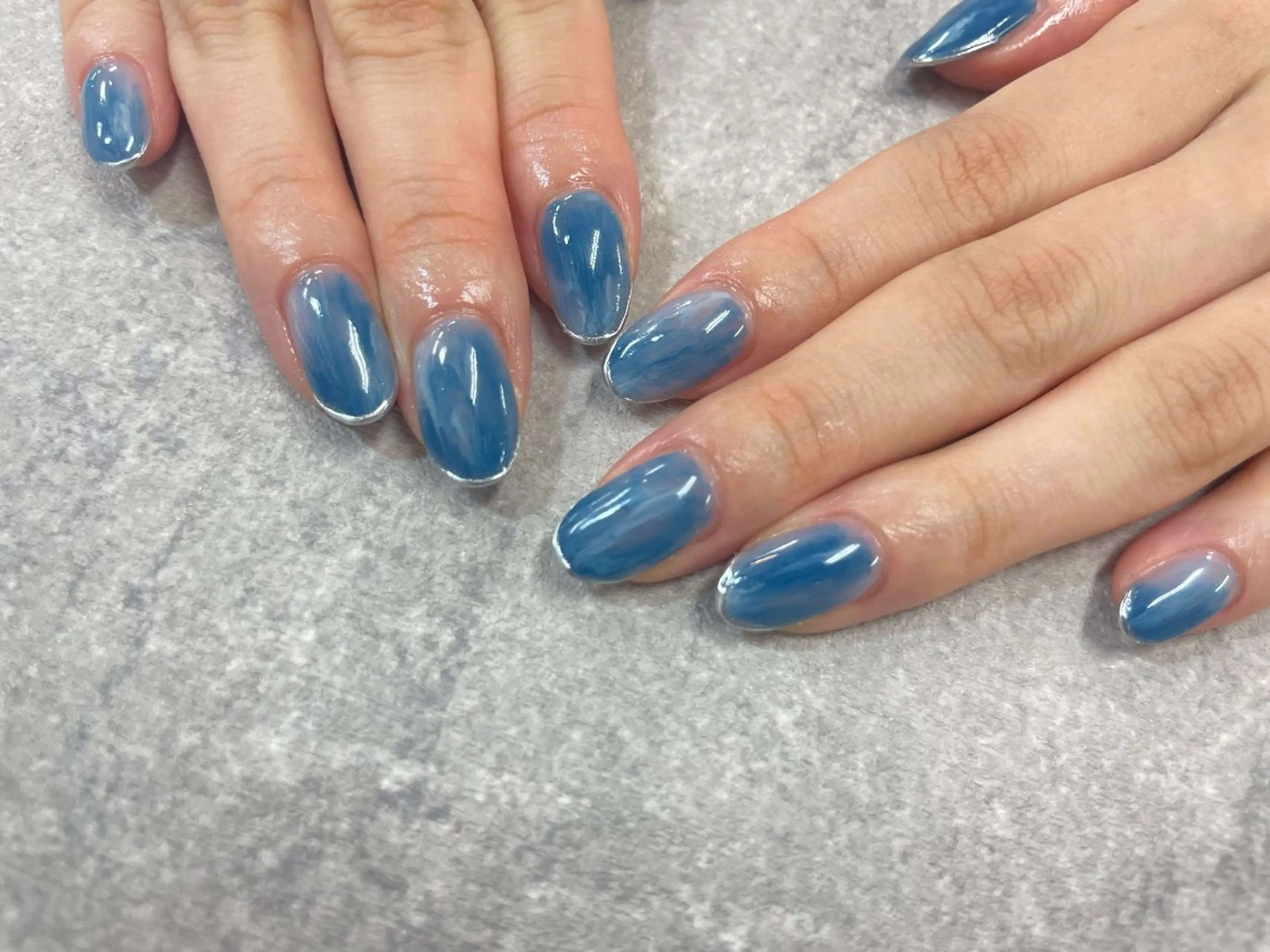 ネイル ブルー フレンチネイル ミラーネイル ニュアンスネイル ハンドネイル foglia❁﻿. ⌇﻿imamuraのネイルデザイン