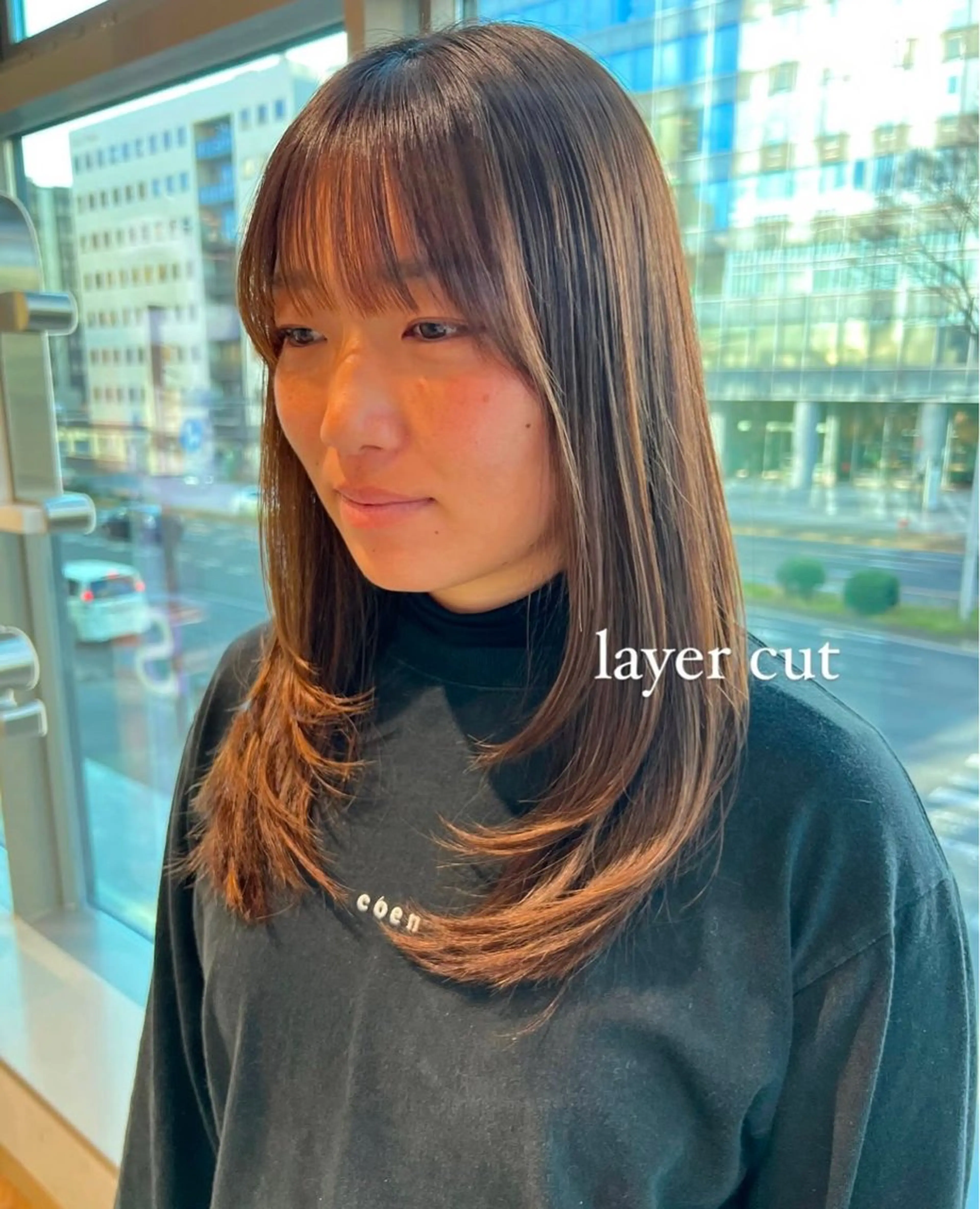 セミロング 顔周りカット レイヤーカット 加納千華 /ボブ/ぱつっとボブのヘアスタイル