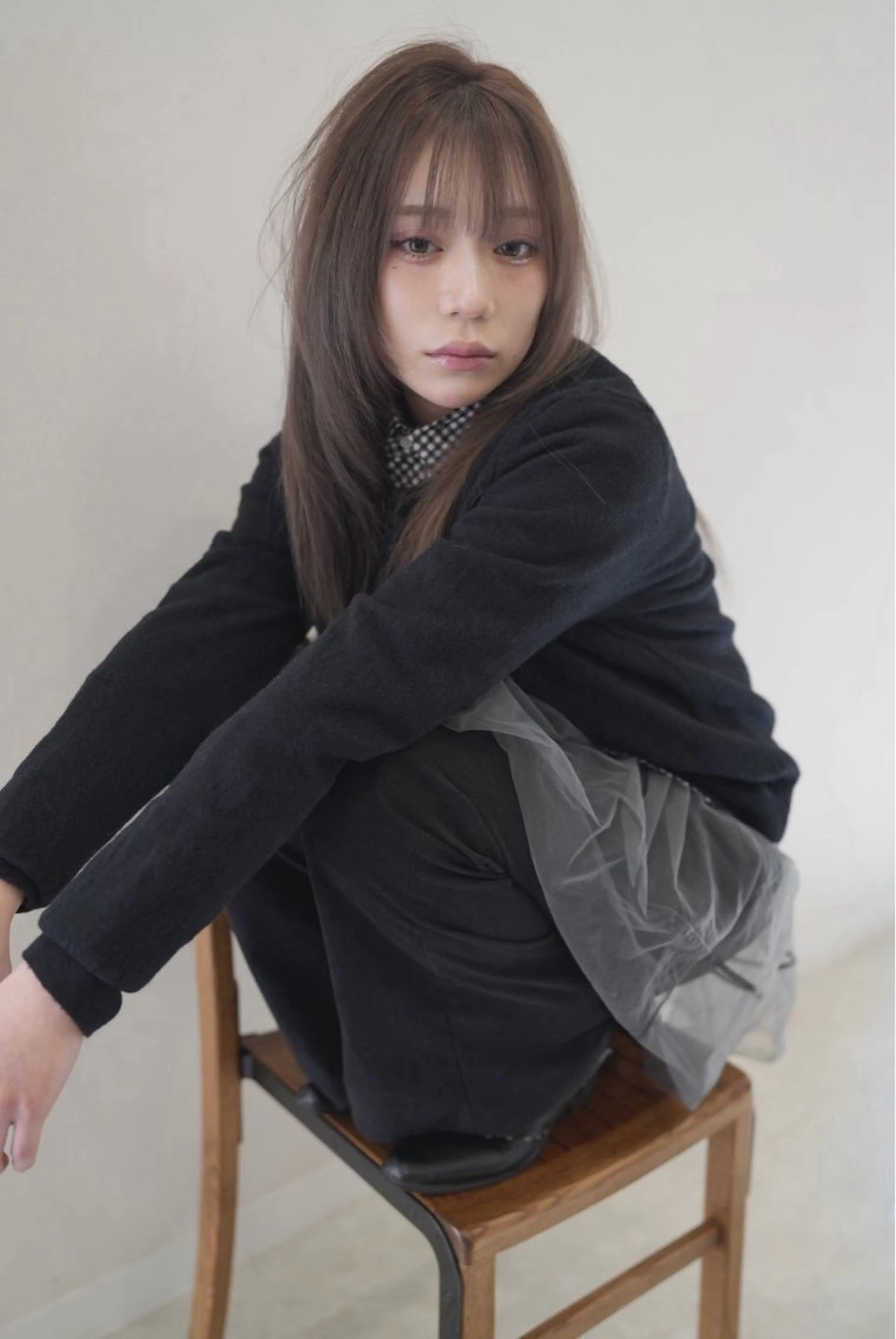 ロング 顔まわりレイヤー 顔周りカット 韓国風ヘア レイヤーカット カット ヘアカラー トリートメント 塘 千咲のヘアスタイル