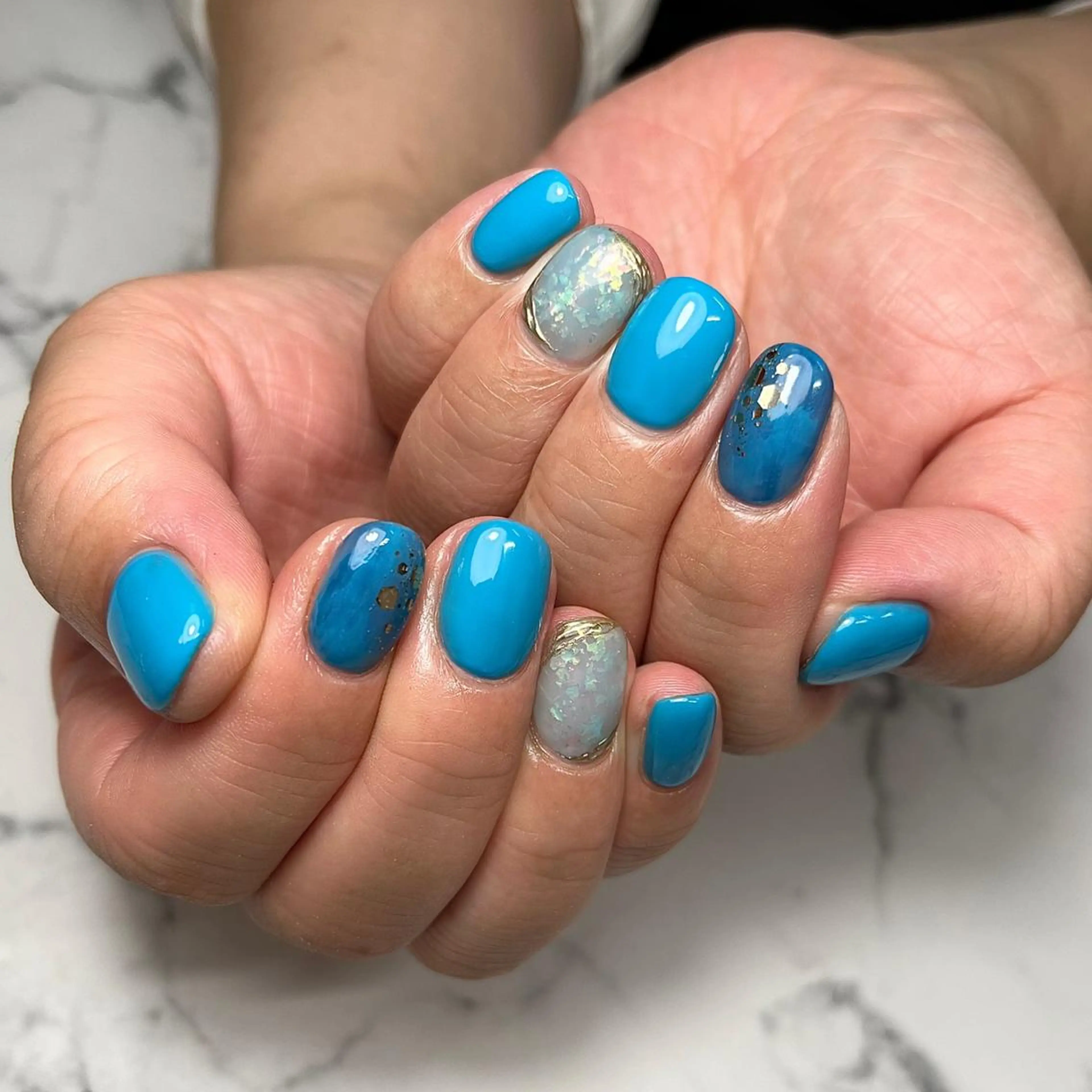 ネイル アートネイル ブルー ジェルネイル ホログラムネイル 氷ネイル・うるうるネイル NAIL NOWのネイルデザイン