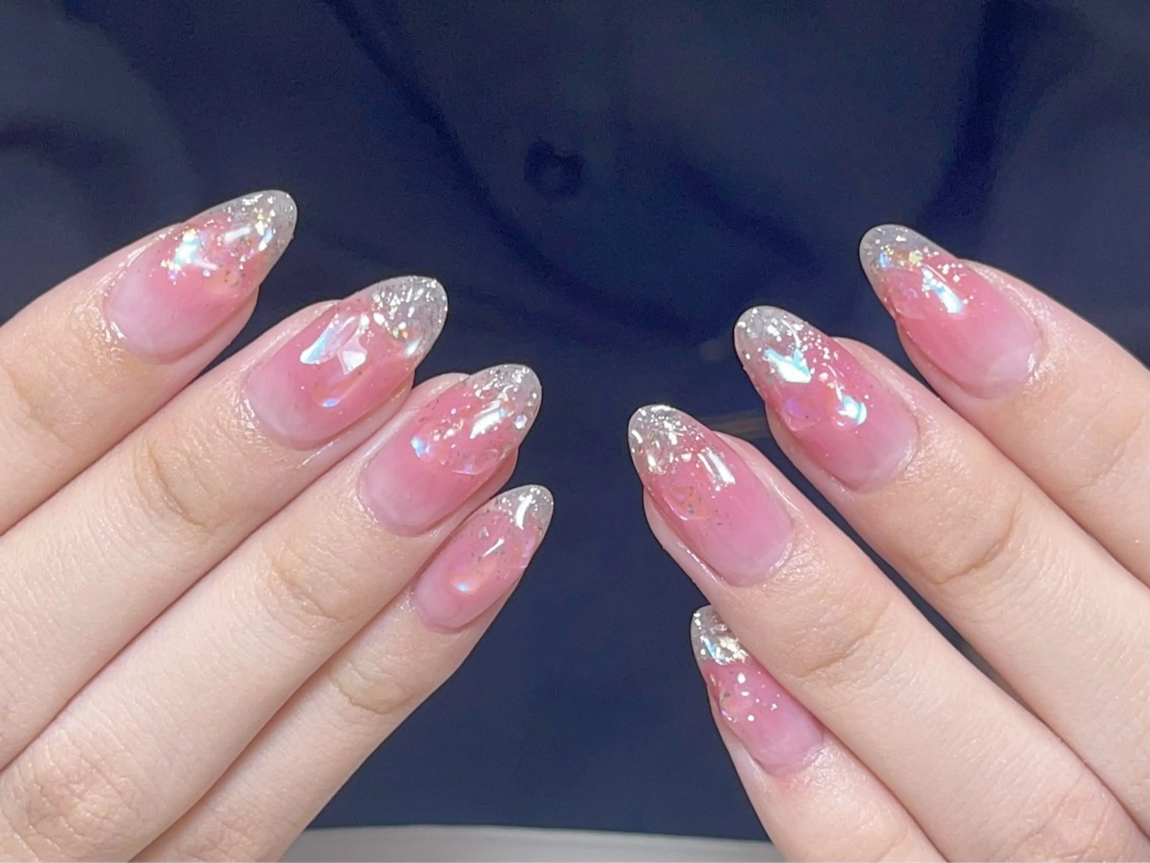 ネイル チークネイル フレンチネイル ガーリー ガラスフレンチ 韓国ネイル ハンドネイル Venus nail チップ長さだし専門店のネイルデザイン