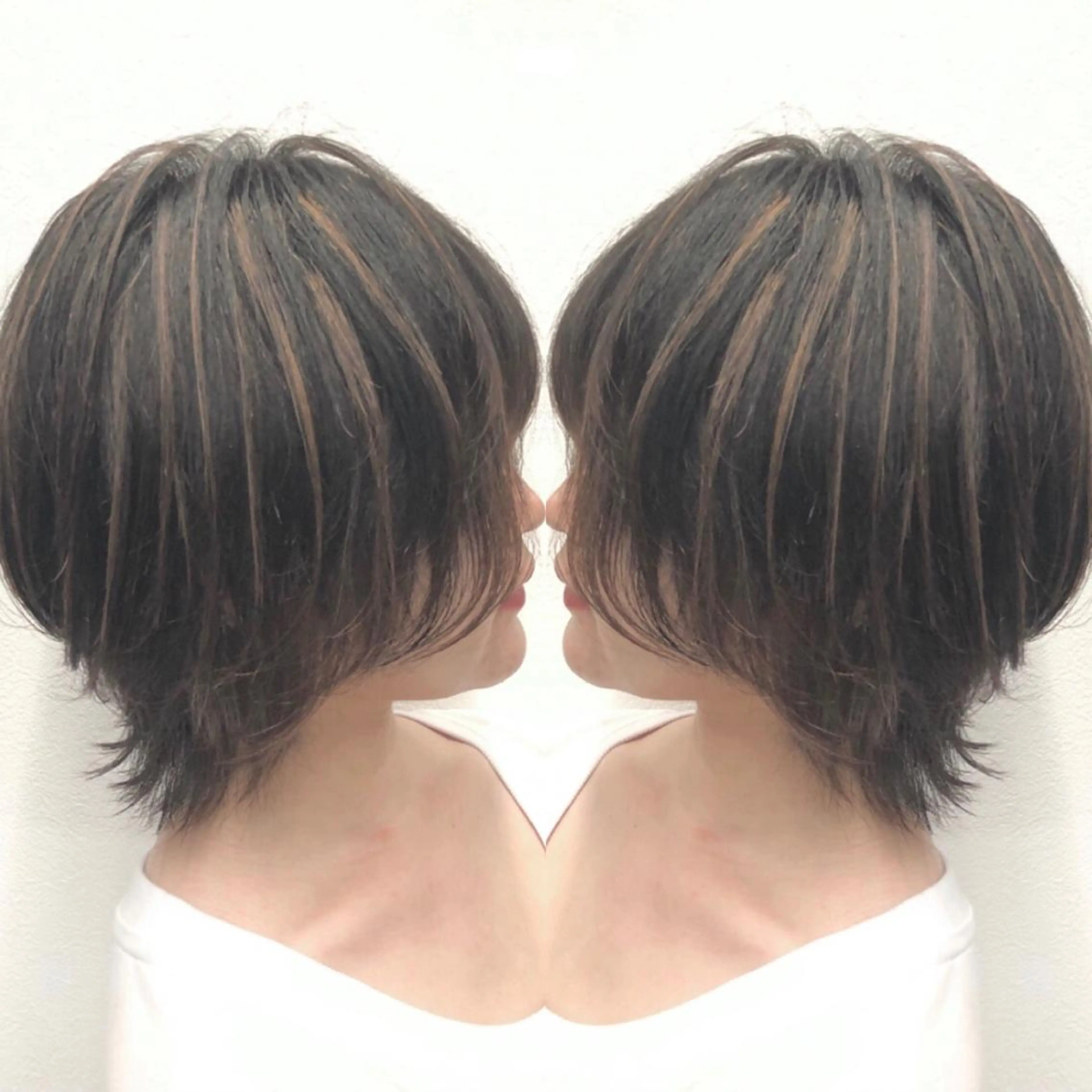 ショート カラー ヘアアレンジ ショートボブ シールエクステ バレイヤージュ デザインカラー ハイライトカラー アンドウ ユウ/ レイヤーカット/韓国のヘアスタイル