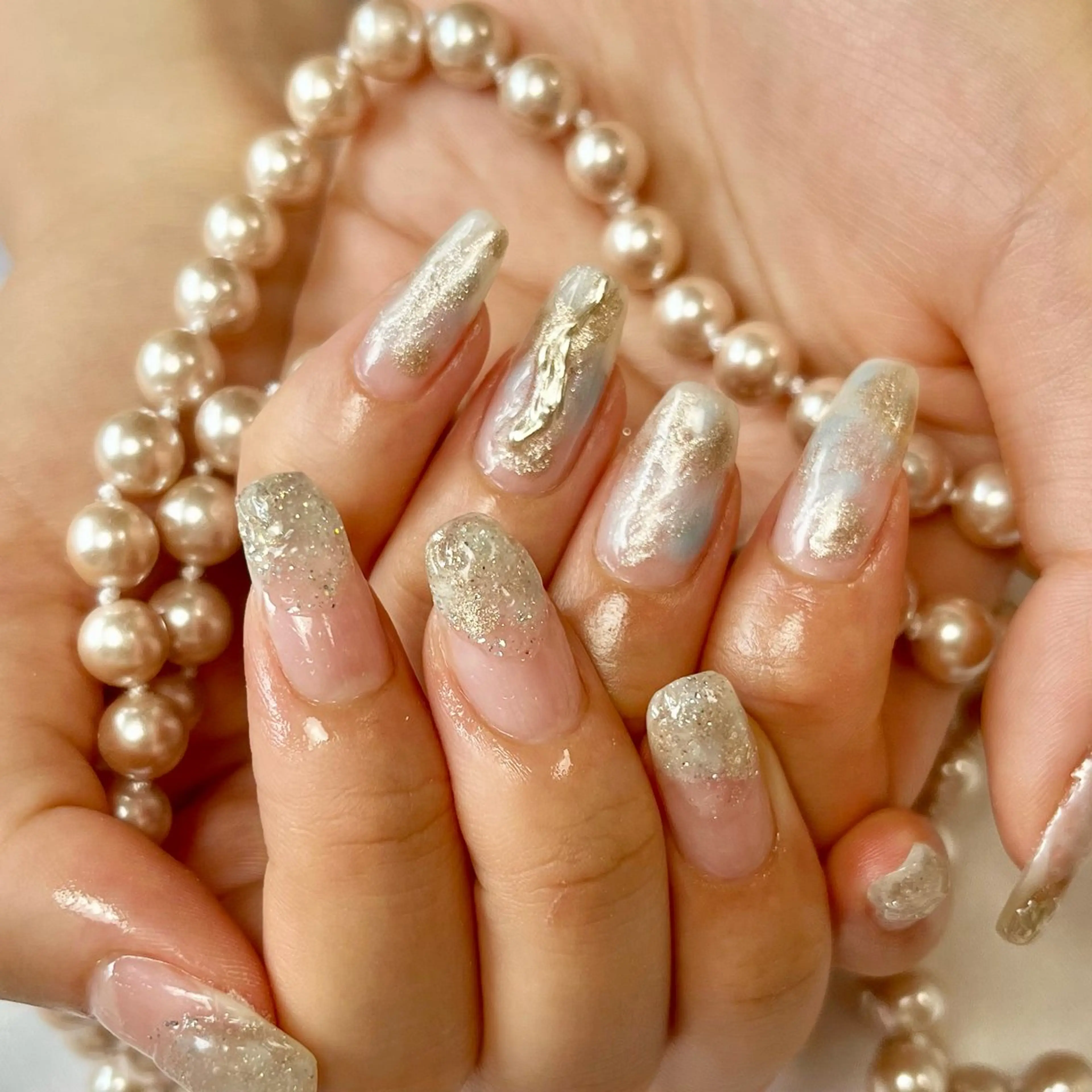 ネイル ゴールド キラキラネイル 韓国ネイル ラメ(グリッター) 水色 韓国ネイル💠 Tomoのネイルデザイン