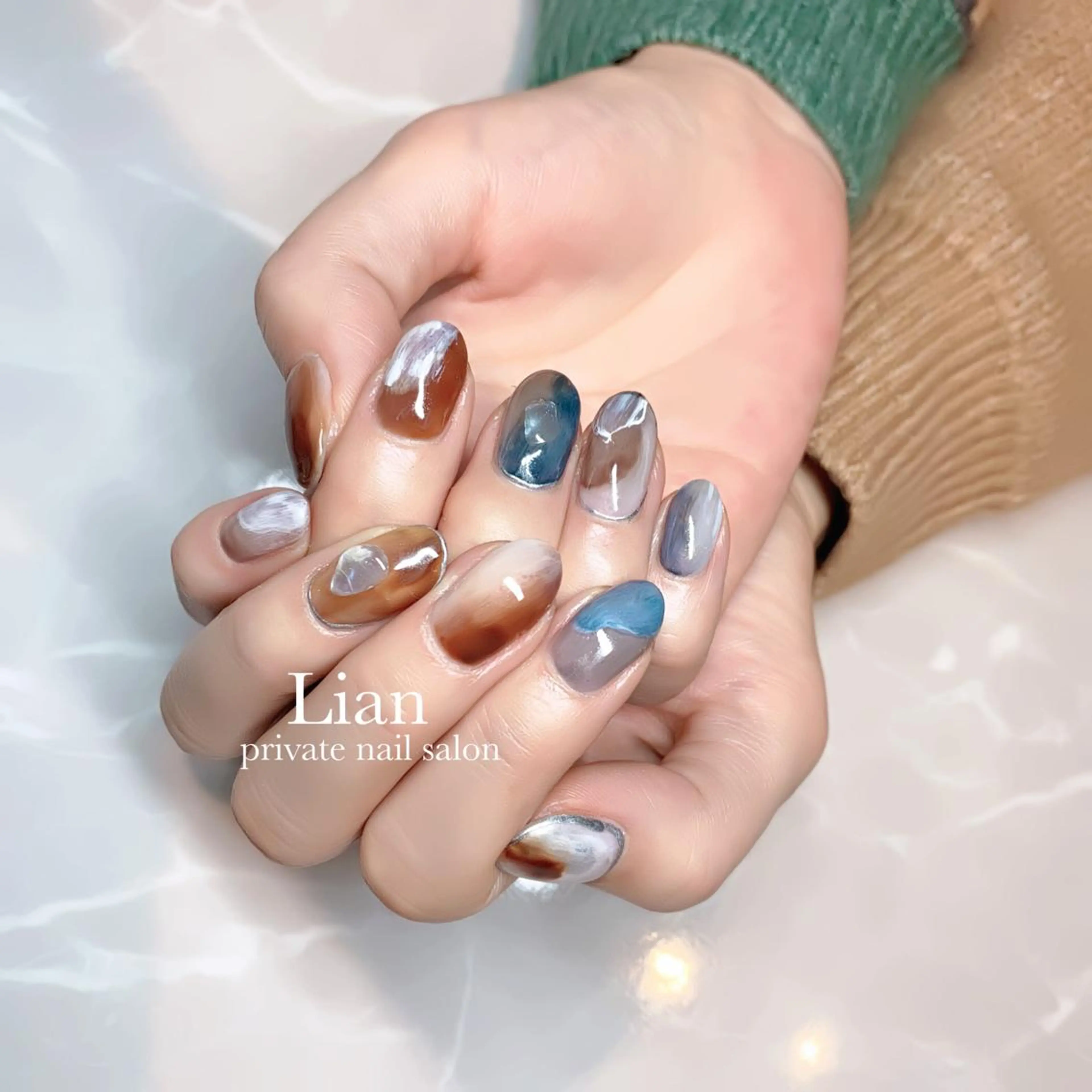ネイル ブラウン ニュアンスネイル ハンドネイル nailsalon Lenoaのネイルデザイン