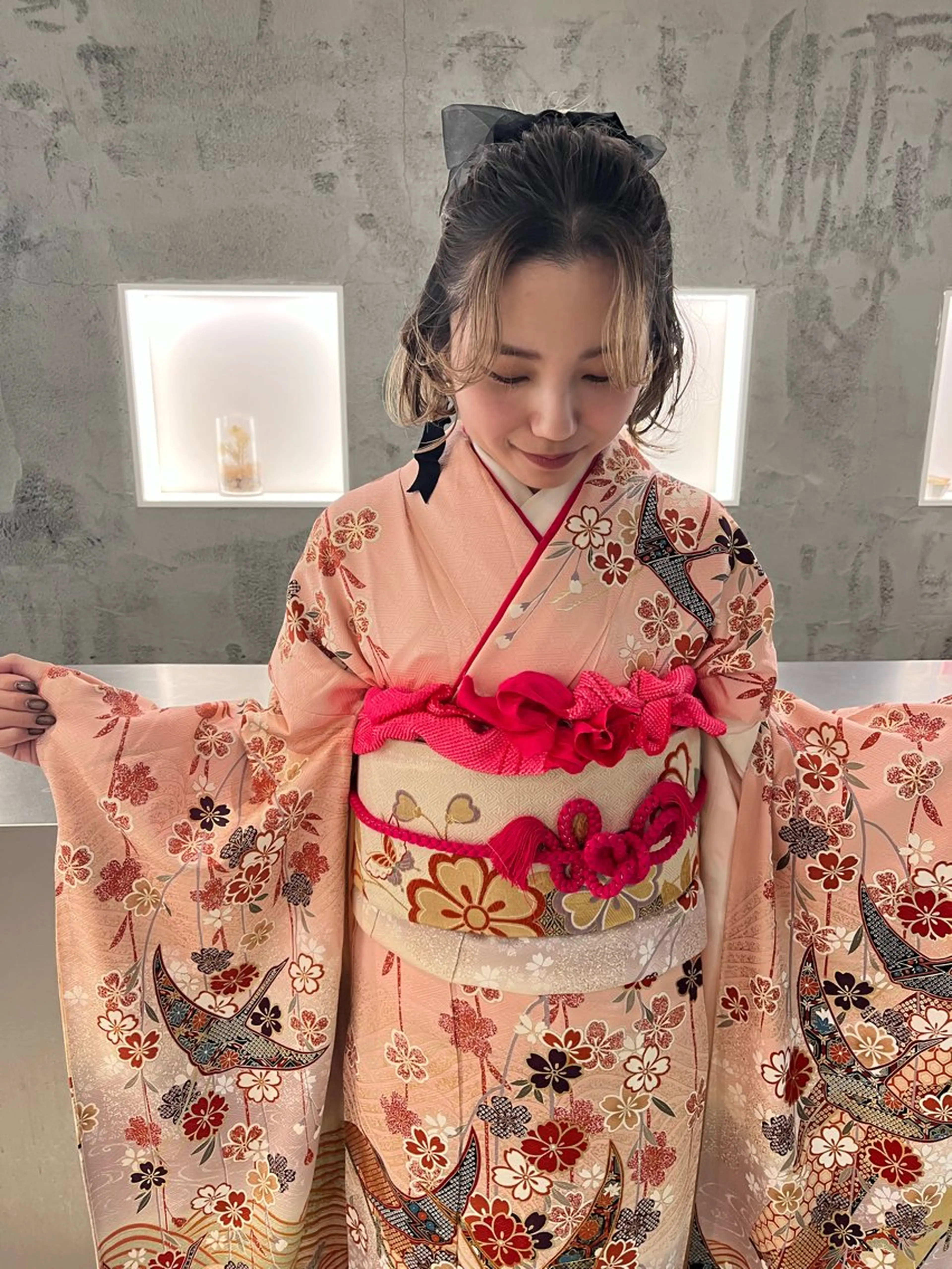 ミディアム ヘアアレンジ 成人式 透明感カラー/ 髪質改善/レイヤーのヘアスタイル