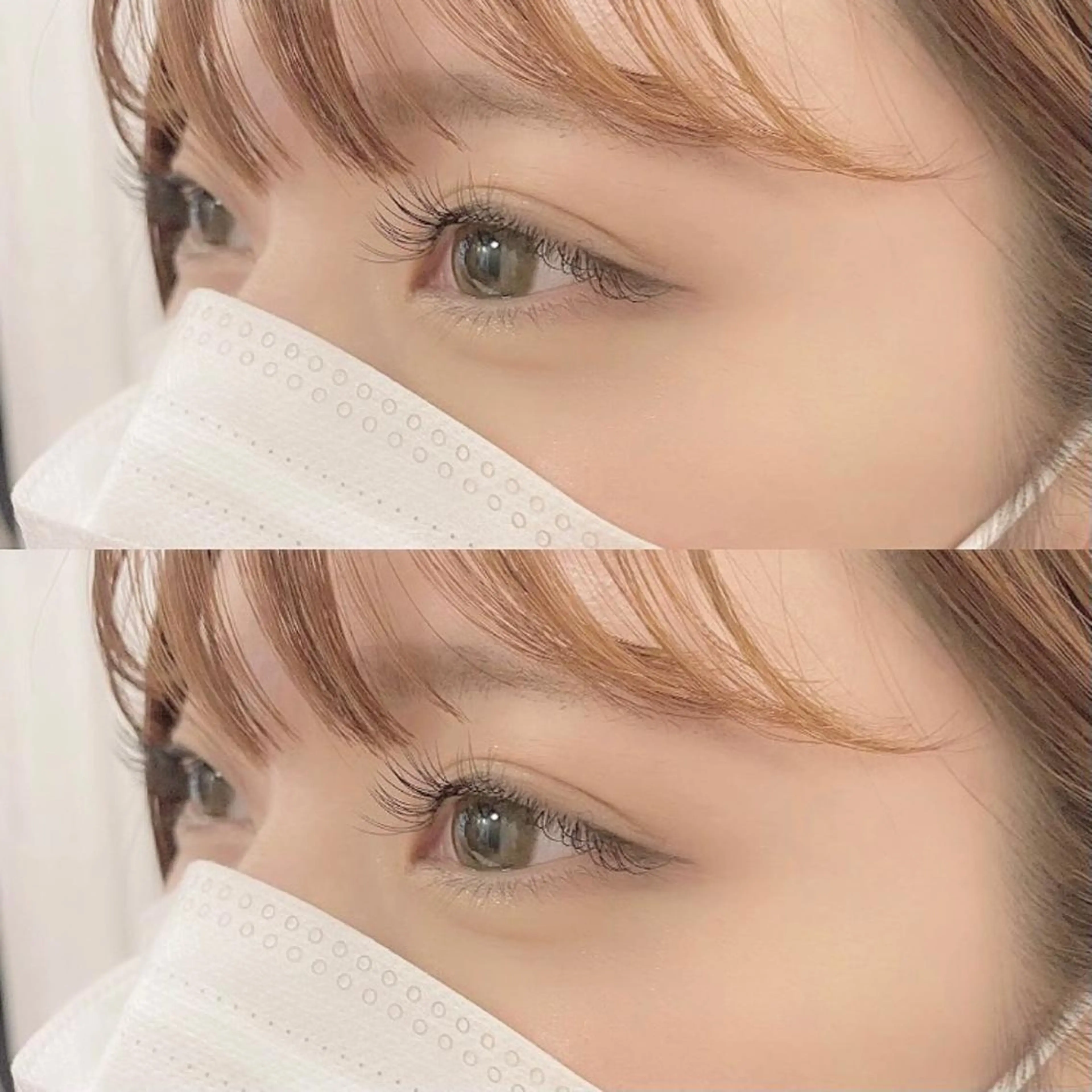 マツエク・マツパ 束感まつ毛 フラットラッシュ 韓国風マツエク パリジェンヌラッシュリフト ボリュームラッシュ 肌に馴染むハイトーン /ミルクティーカラーのヘアスタイル