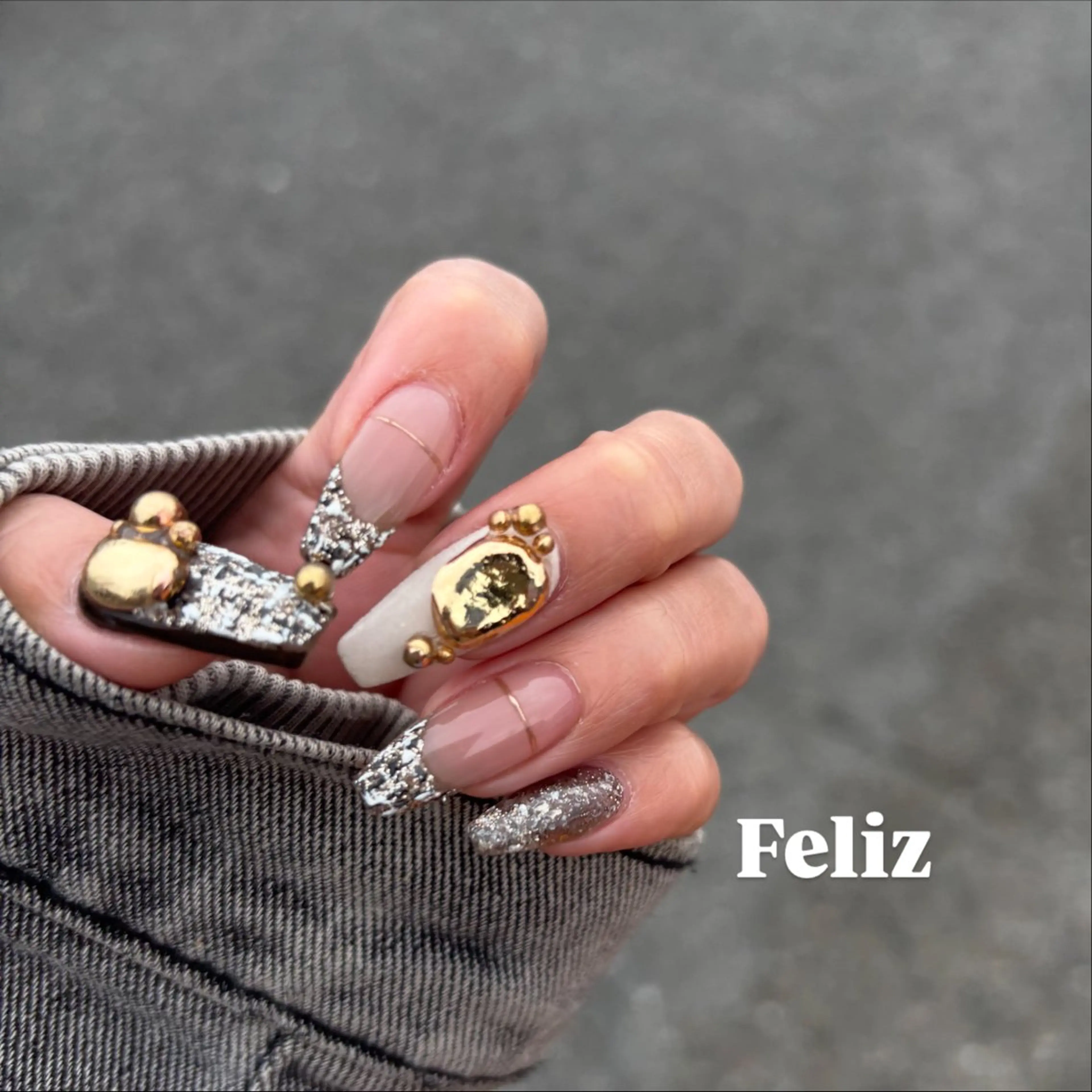 ネイル ツイードネイル ハンドネイル ハンドケア Feliz 楽しいネイルサロンのネイルデザイン