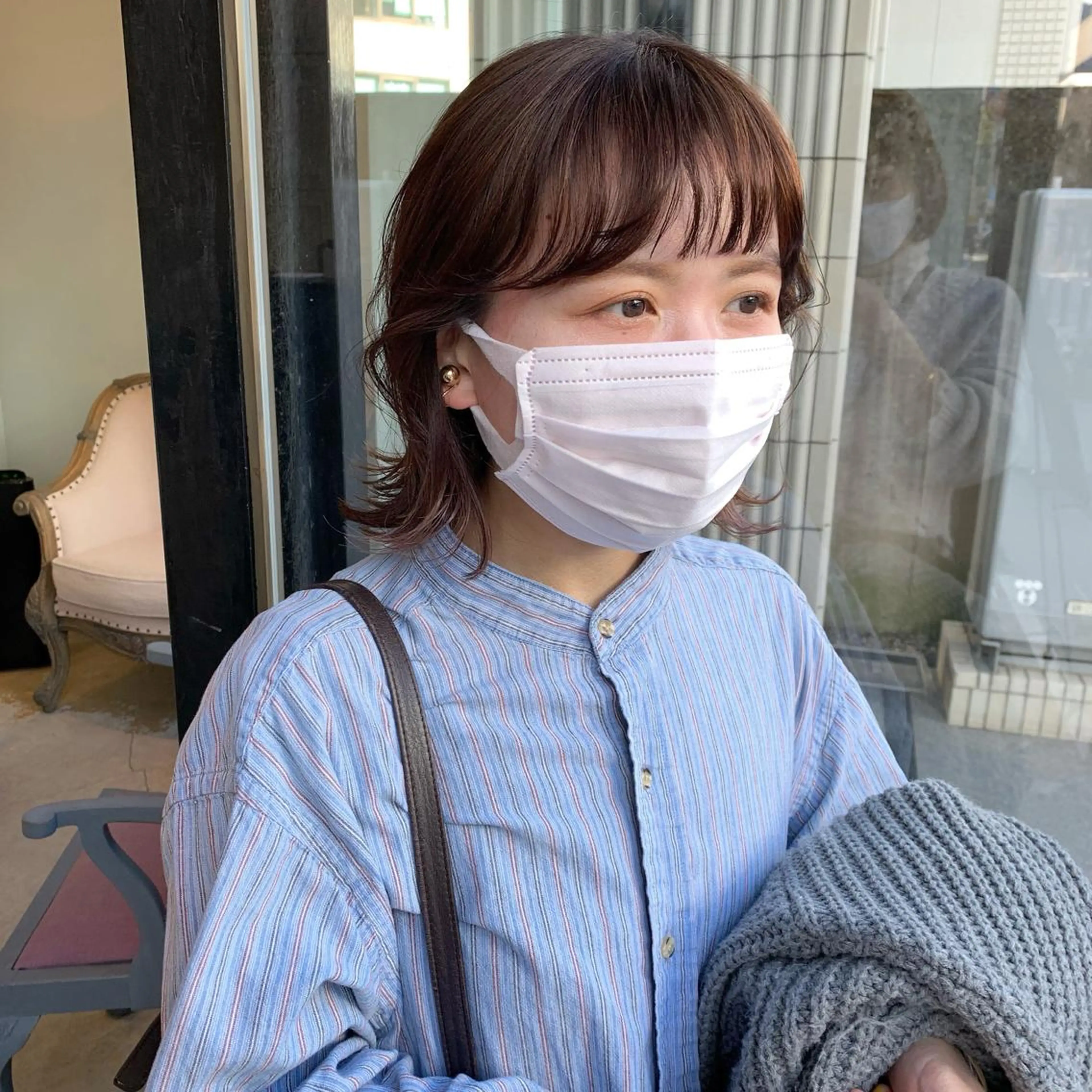 ミディアム カラー カット ヘアカラー SAKINO． ベージュカラーのヘアスタイル