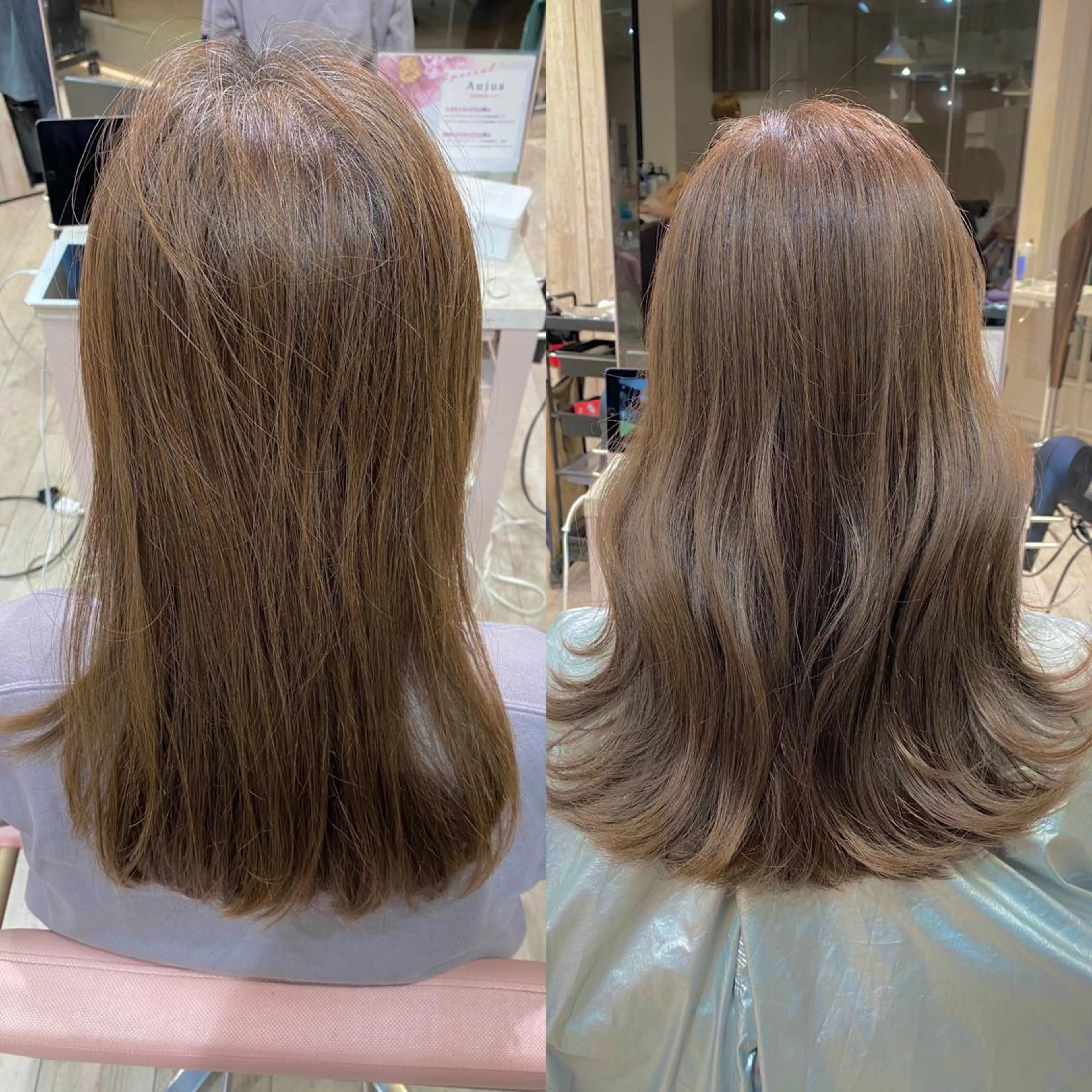 セミロング カラー 顔まわりカット🌟 くびれヘア/寺門遥輝のヘアスタイル