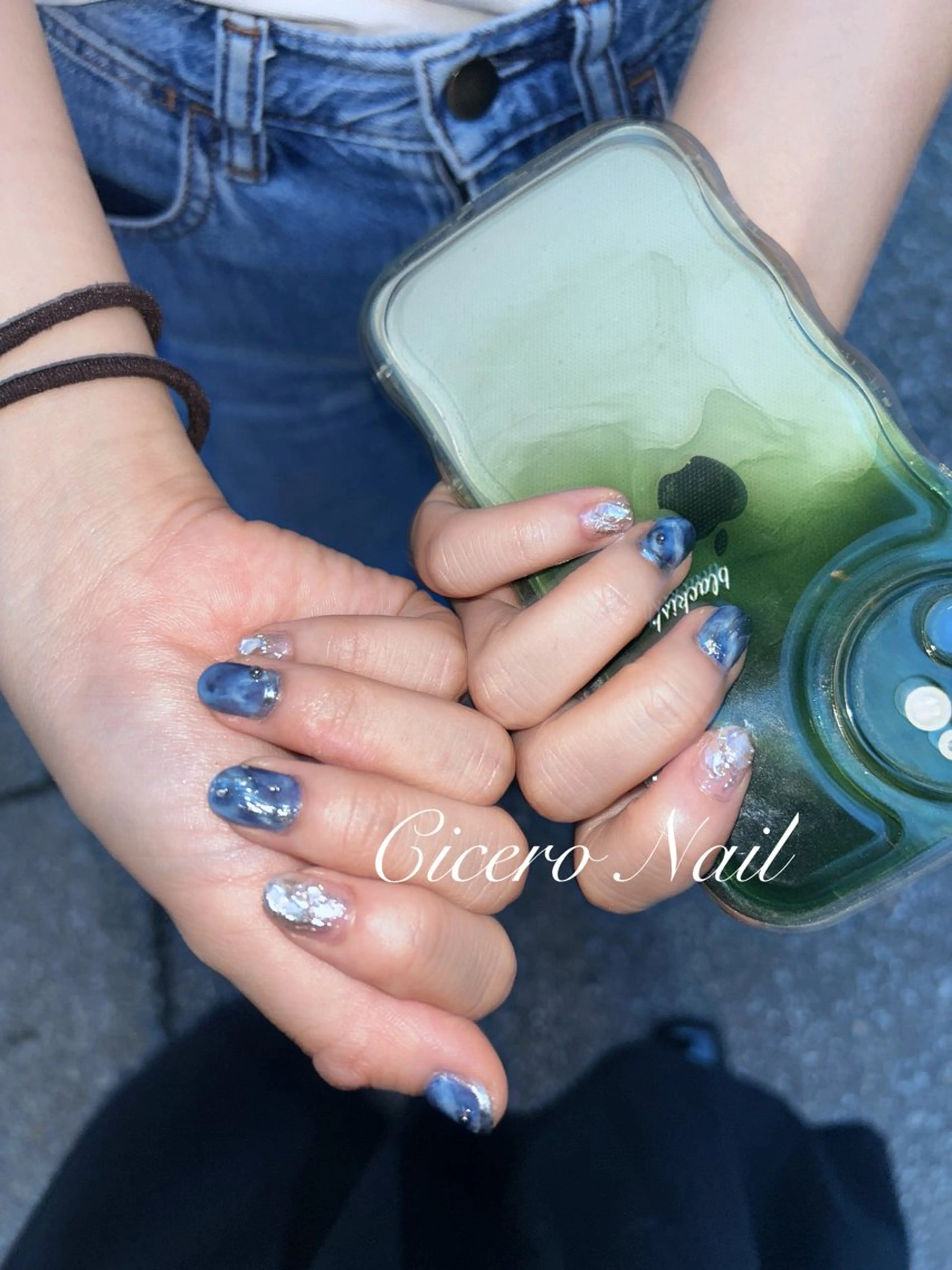 ネイル ブルー ミラーネイル Cicero Nailのネイルデザイン