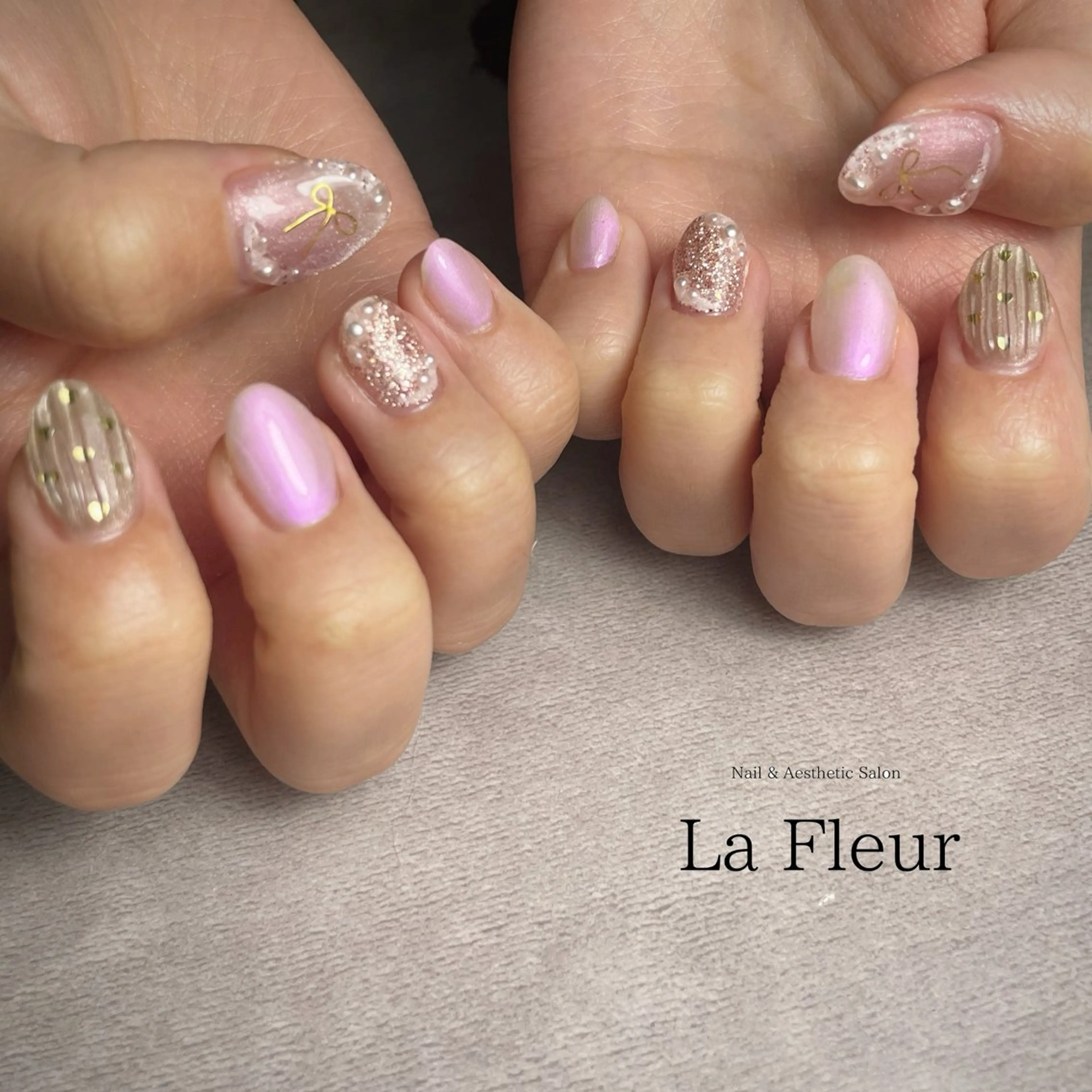 ネイル キラキラネイル ピンク リボン K Harukaのネイルデザイン